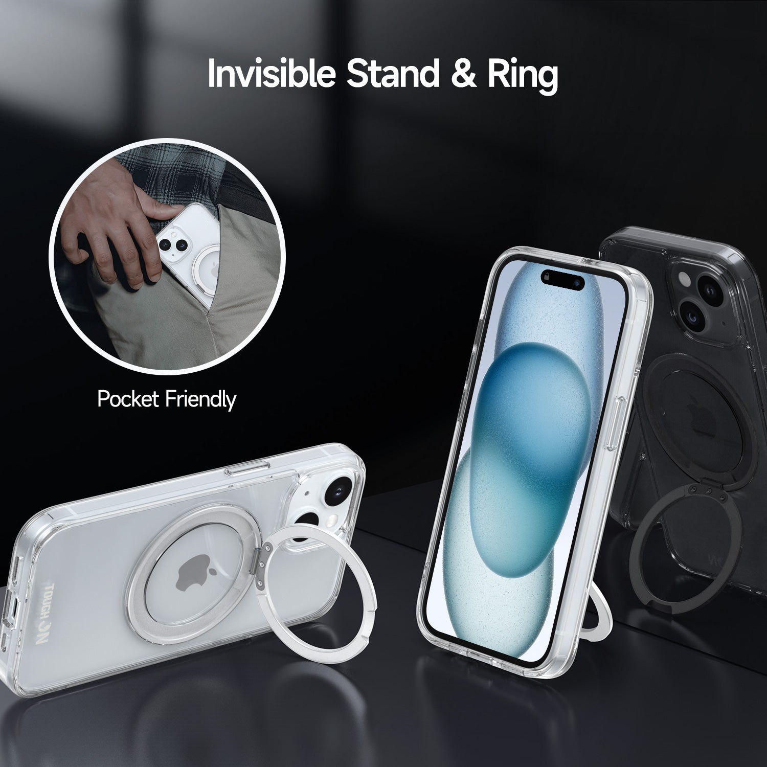 Tough On iPhone 15 Plus Case 360° Rotate Stand With MagSafe Clear