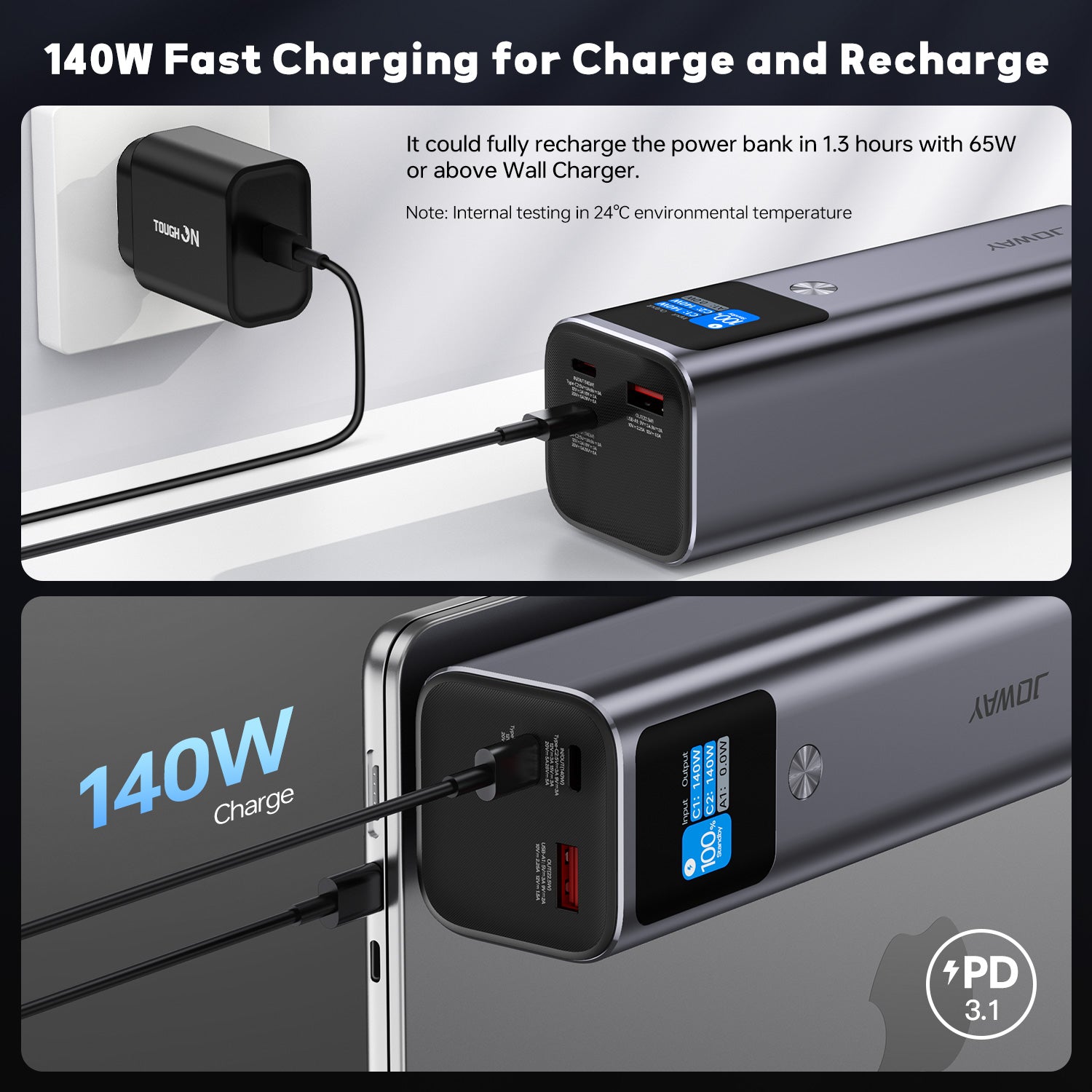 Power Bank 27000mAh 3-Port Portable Charger 140W Fast Charging for MacBook