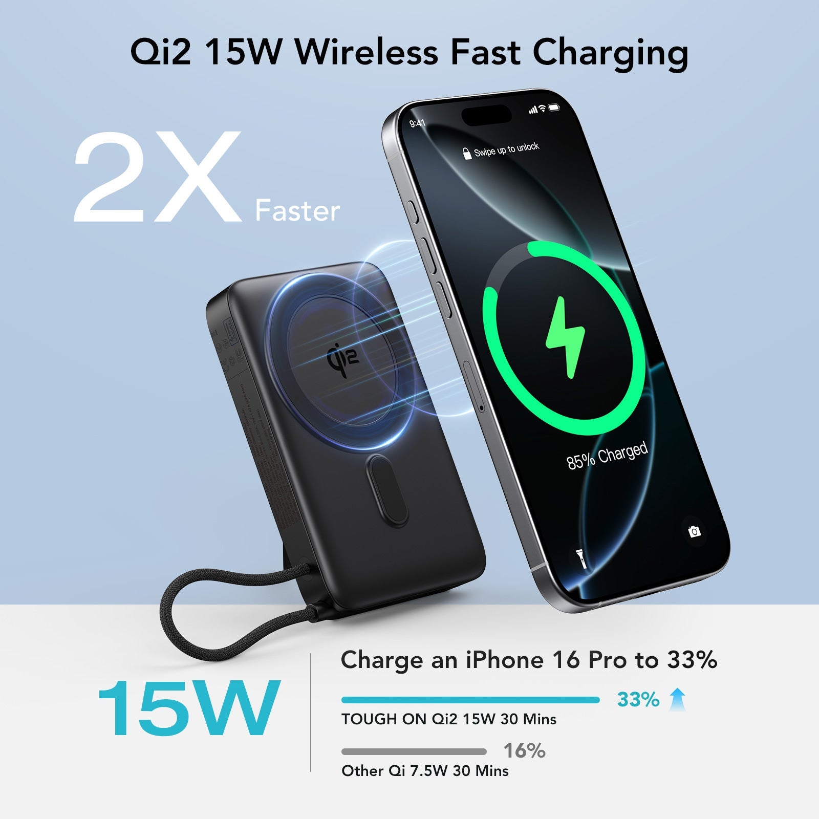 Tough On MagSafe Power Bank Qi2 10000mAh Built-in Cable and Stand