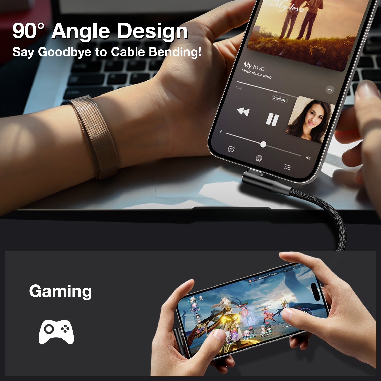 Tough On USB C to Lightning Cable 24W Right Angle Lightning Fast Charging Cable 2M
