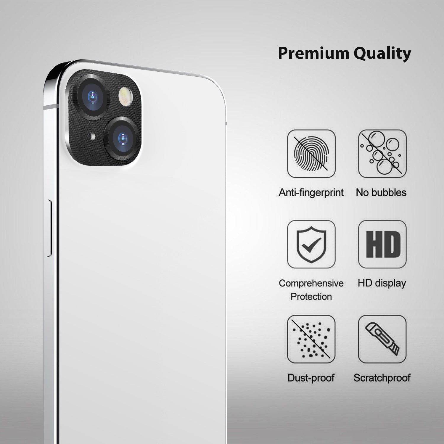 Tough On iPhone 15 Plus Camera Protector Metal Tempered Glass Black