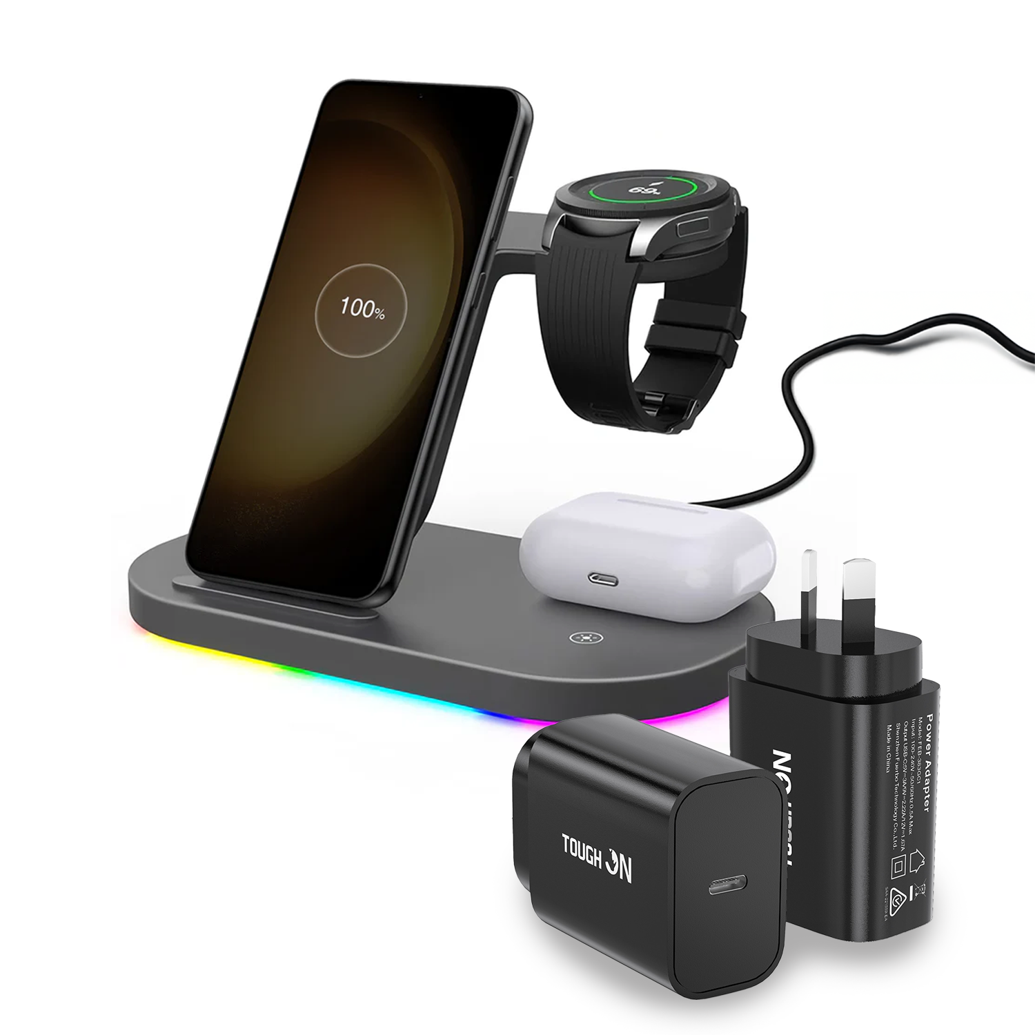 Tough On 3-in-1 Wireless Charger (for Samsung Galaxy Devices) and 20W USB-C Charger Bundle