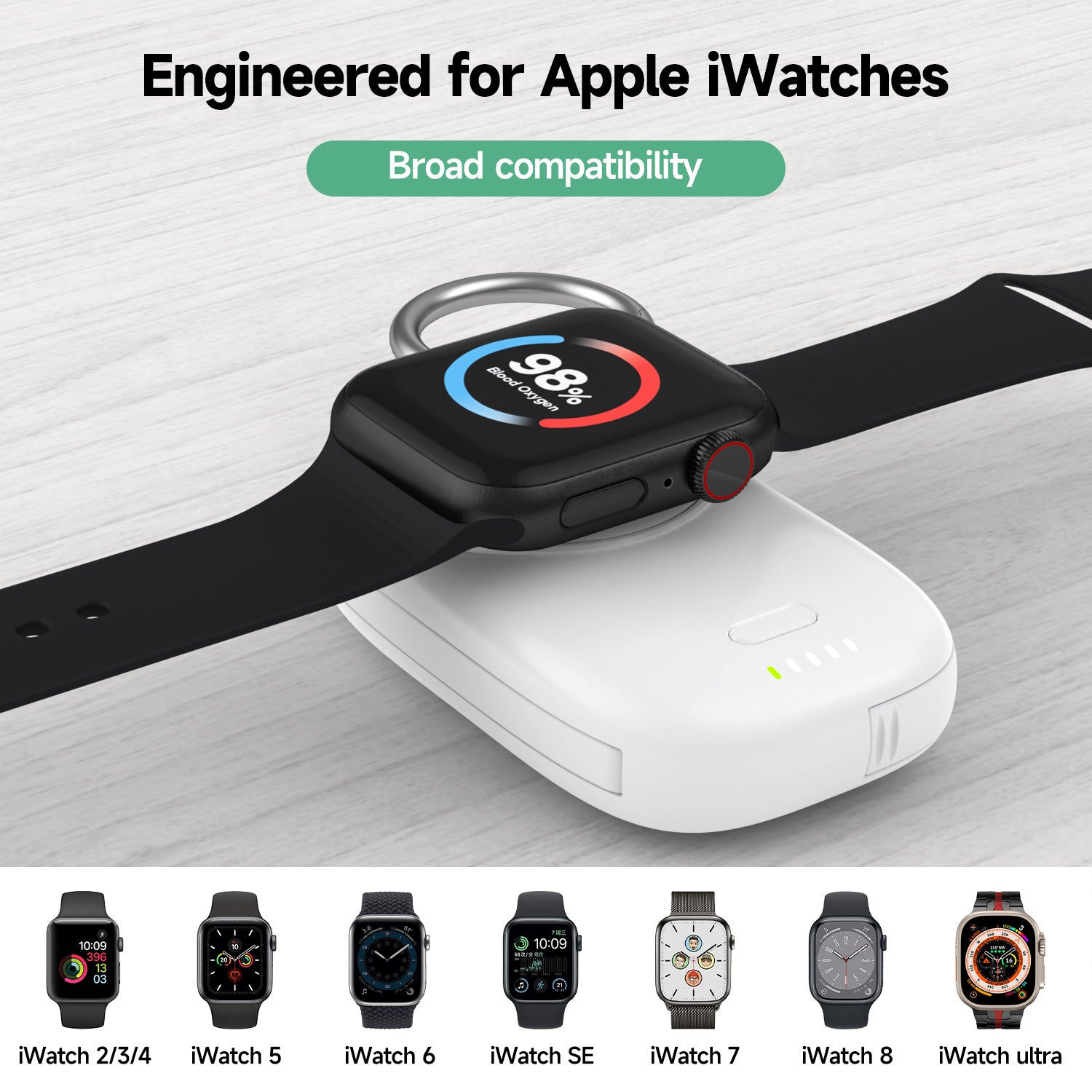 Portable Wireless Charger for Apple Watch Power Bank with Circle Buckle