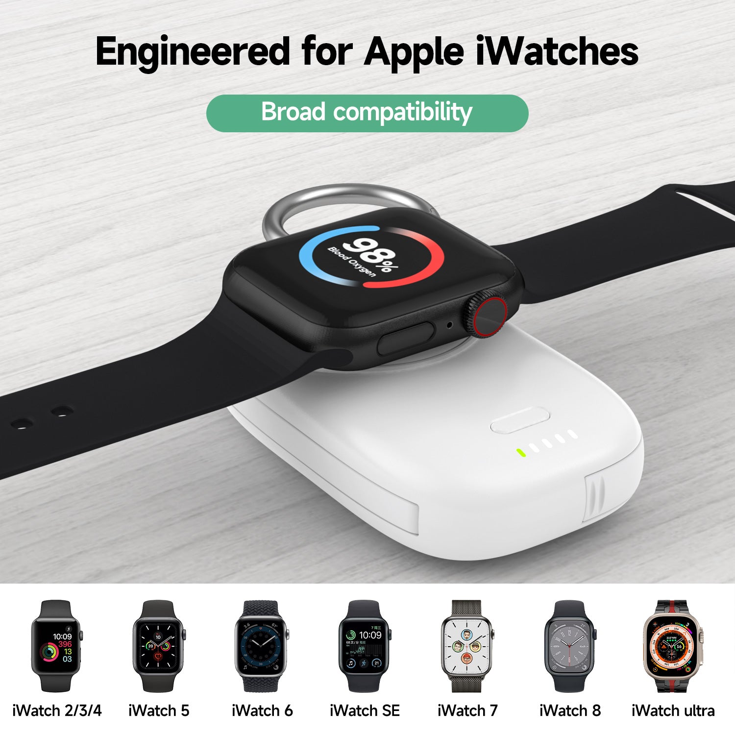 Portable Apple Watch Charger iWatch Power Bank with Built-in Cable