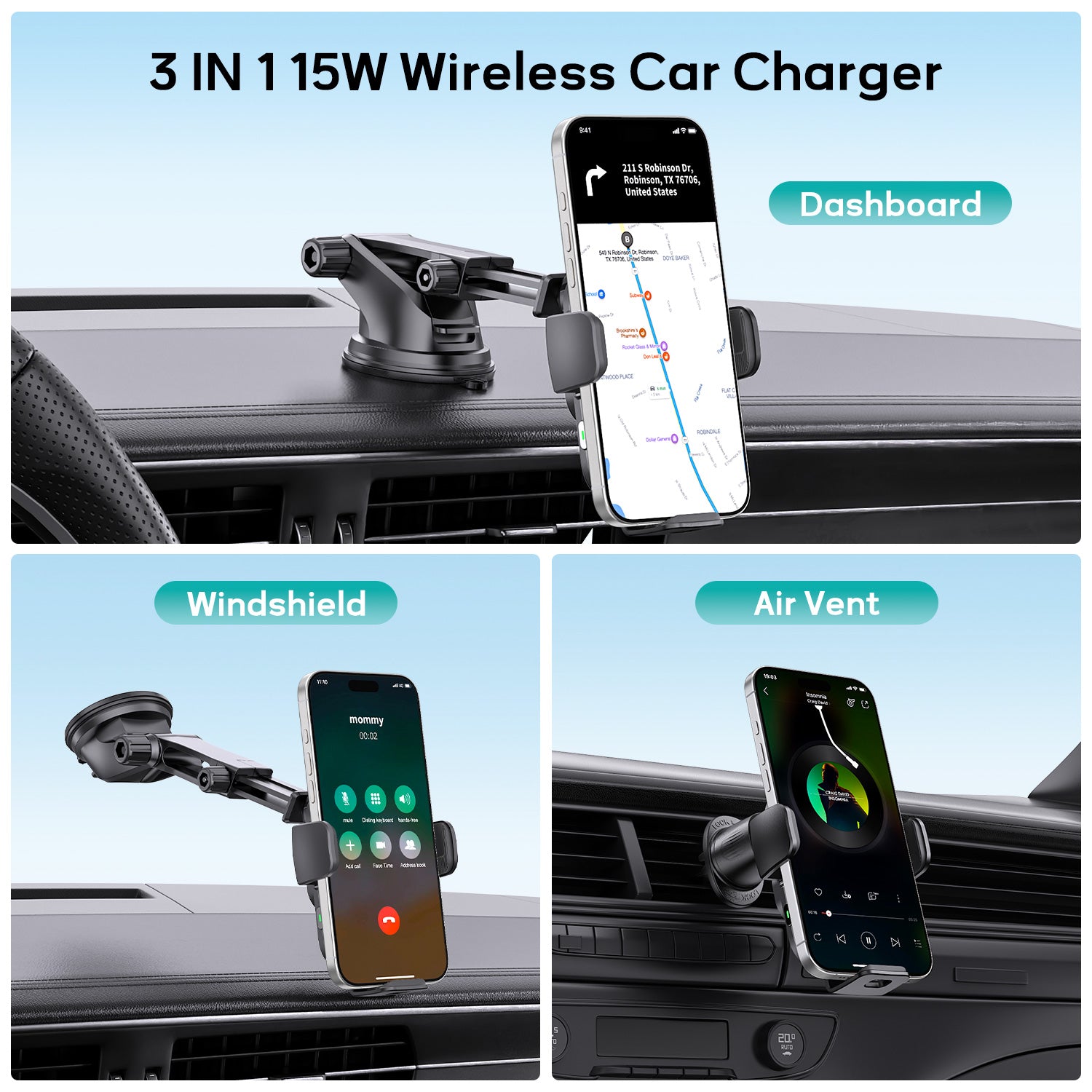 Tough On Wireless Car Charger Auto Clamping Car Phone Holder
