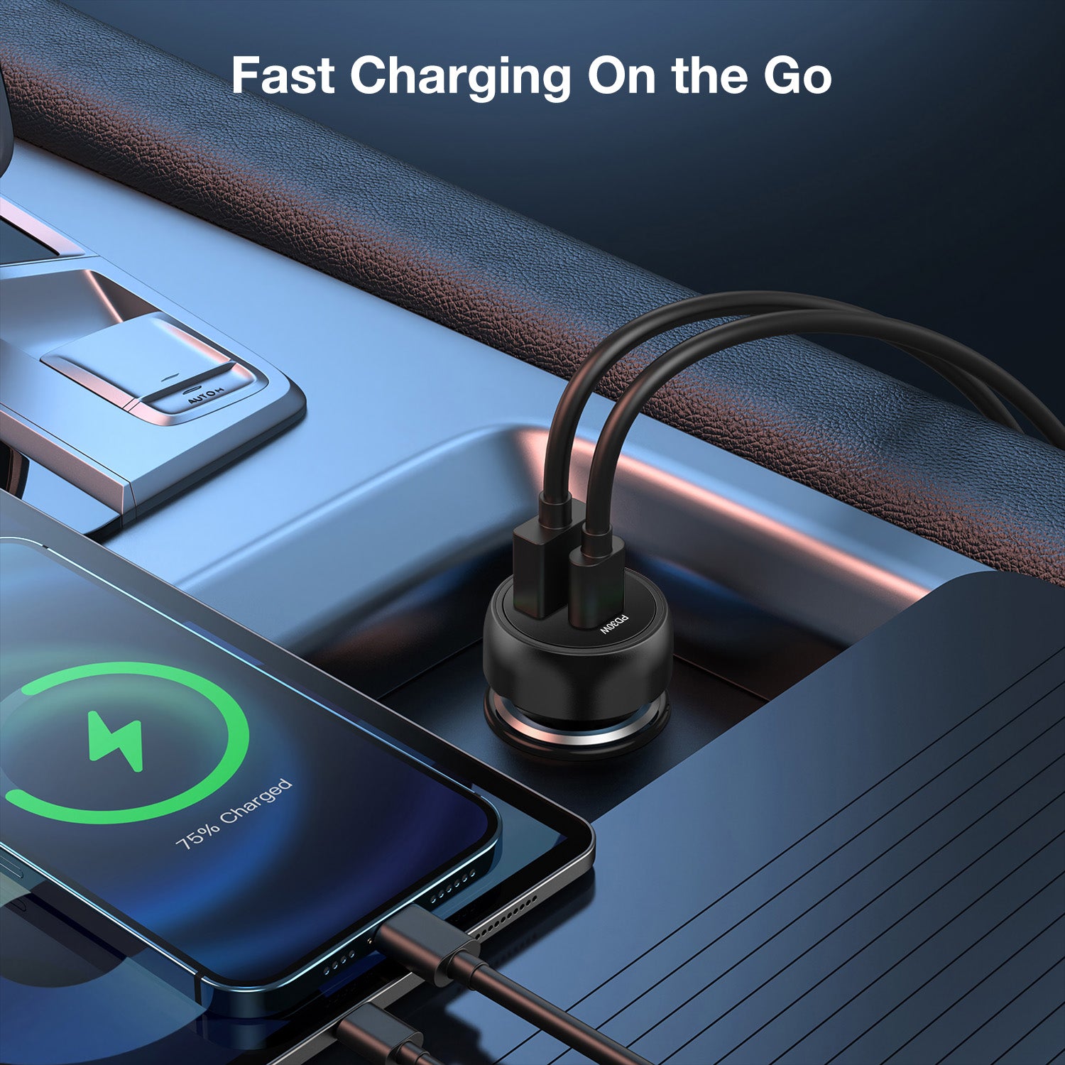 Tough On Fast Charging Car Charger with USB C and USB A Ports