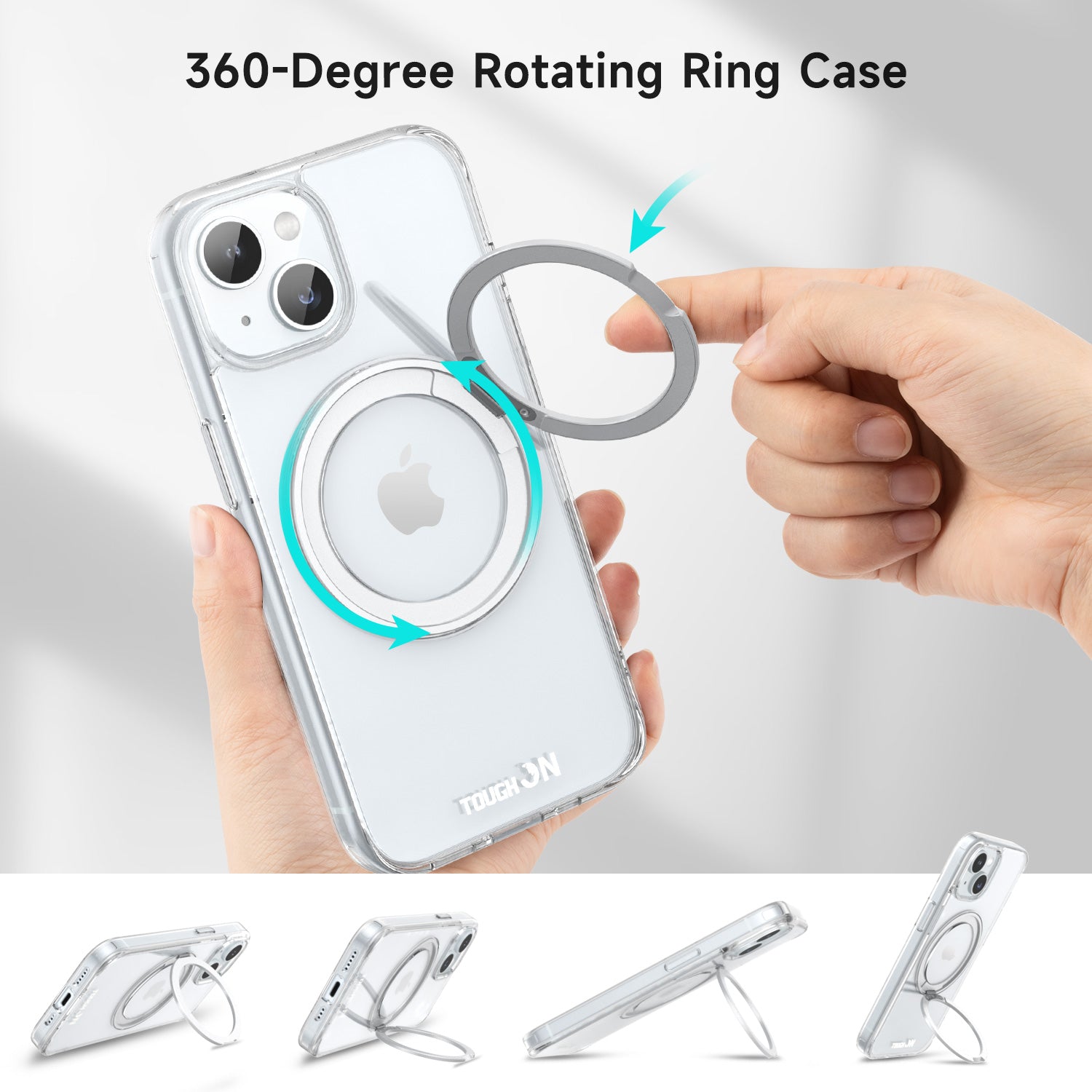 Tough On iPhone 15 Plus Case 360° Rotate Stand With MagSafe Clear