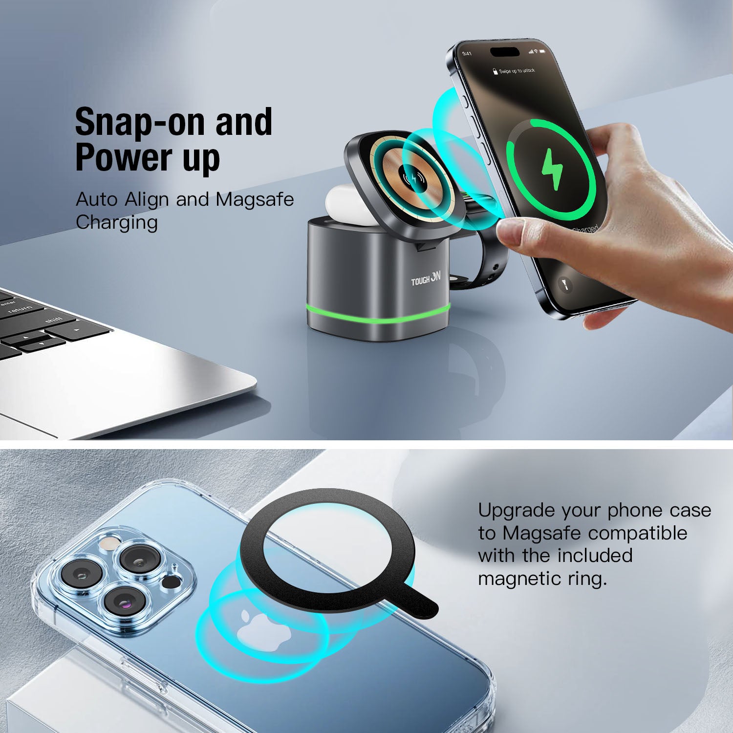 Tough On 3 in 1 Wireless Charger Cube with Magsafe Charger Stand