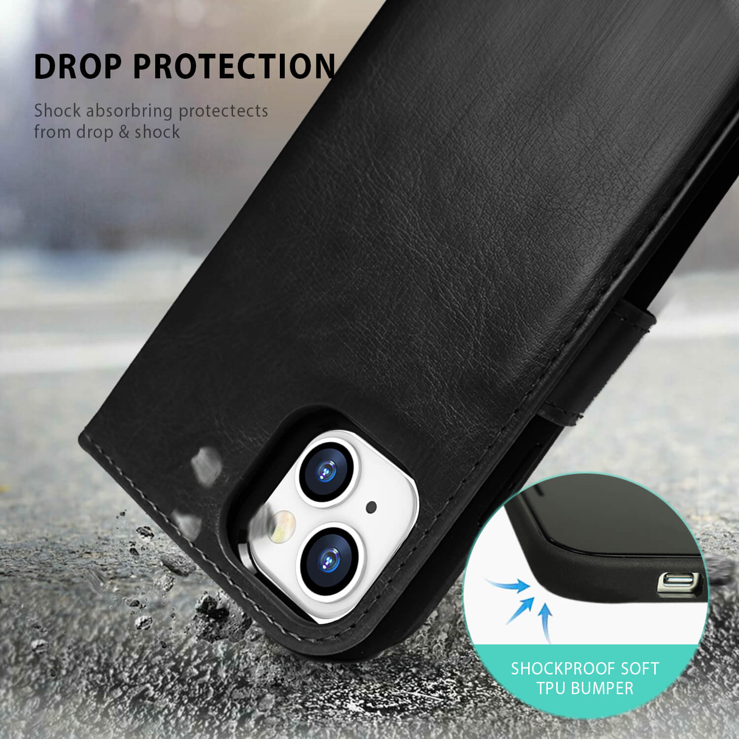 Tough On iPhone 13 Case Magnetic Detachable Leather Black