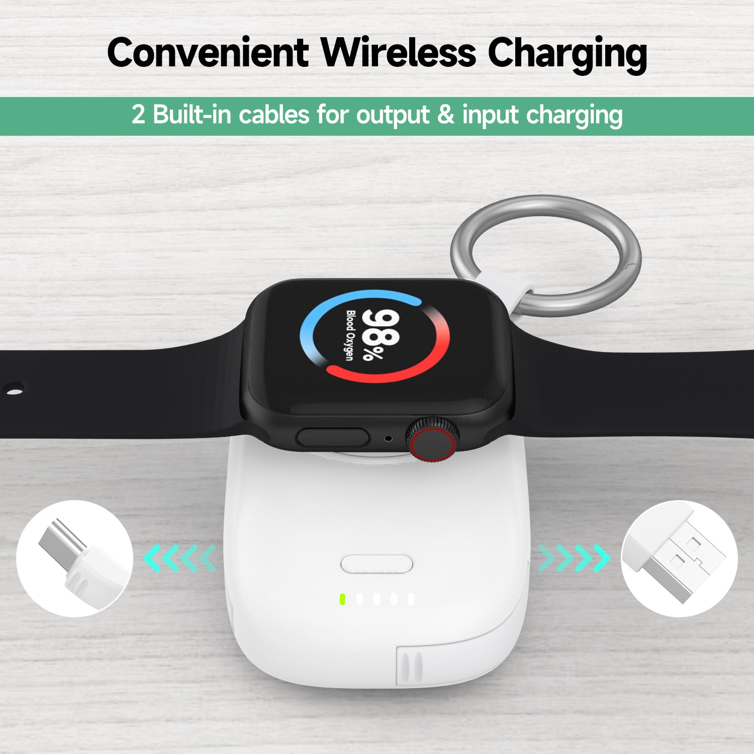Portable Apple Watch Charger iWatch Power Bank with Built-in Cable