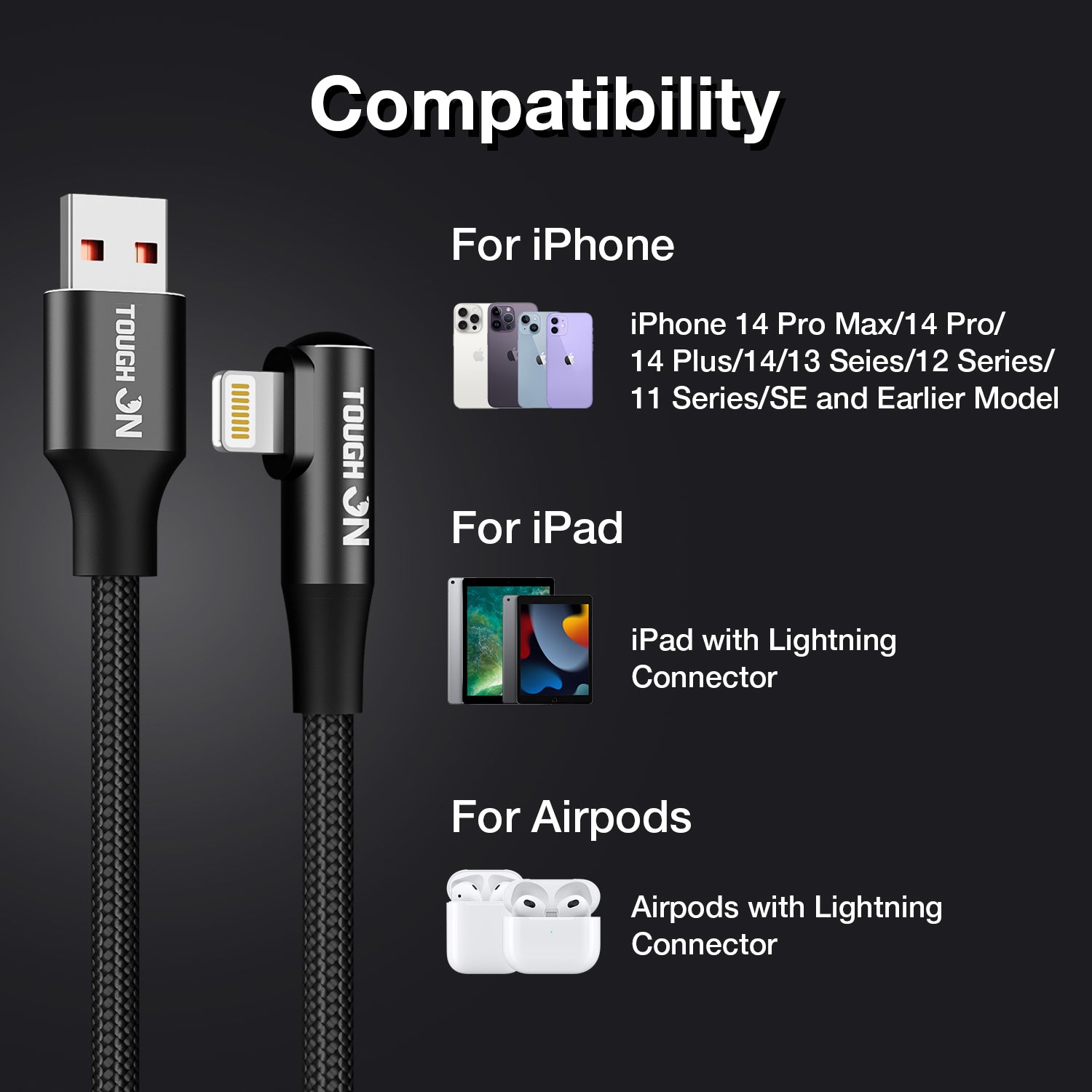 Tough On USB A to Lightning Cable Fast Charging Cable