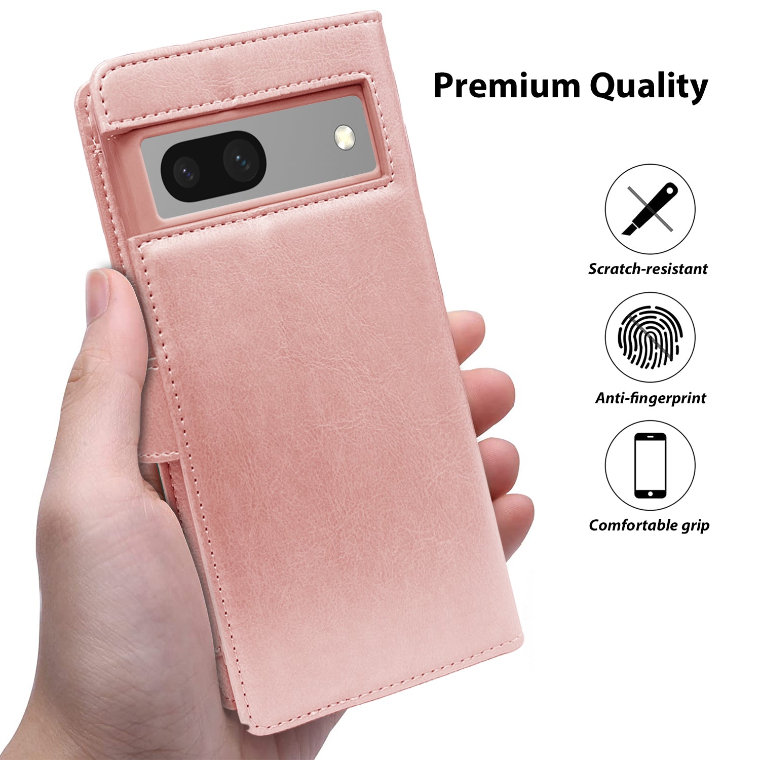 Hanman Google Pixel 7a Leather Case Rose Gold