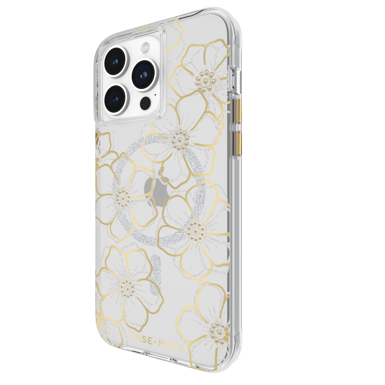 Case-Mate iPhone 15 Pro Case Floral Gems with MagSafe Gold