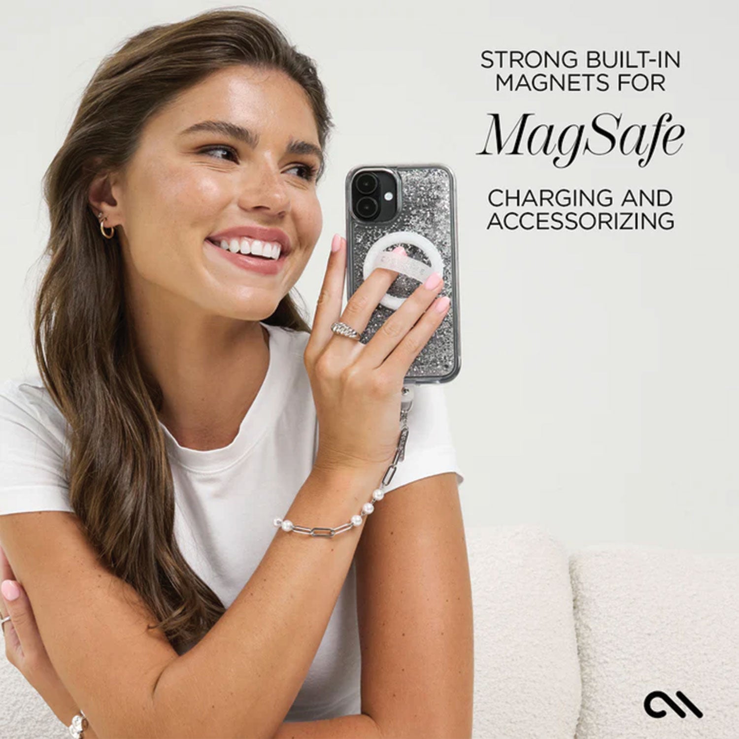 Case-Mate iPhone 16 Case Waterfall Silver with MagSafe