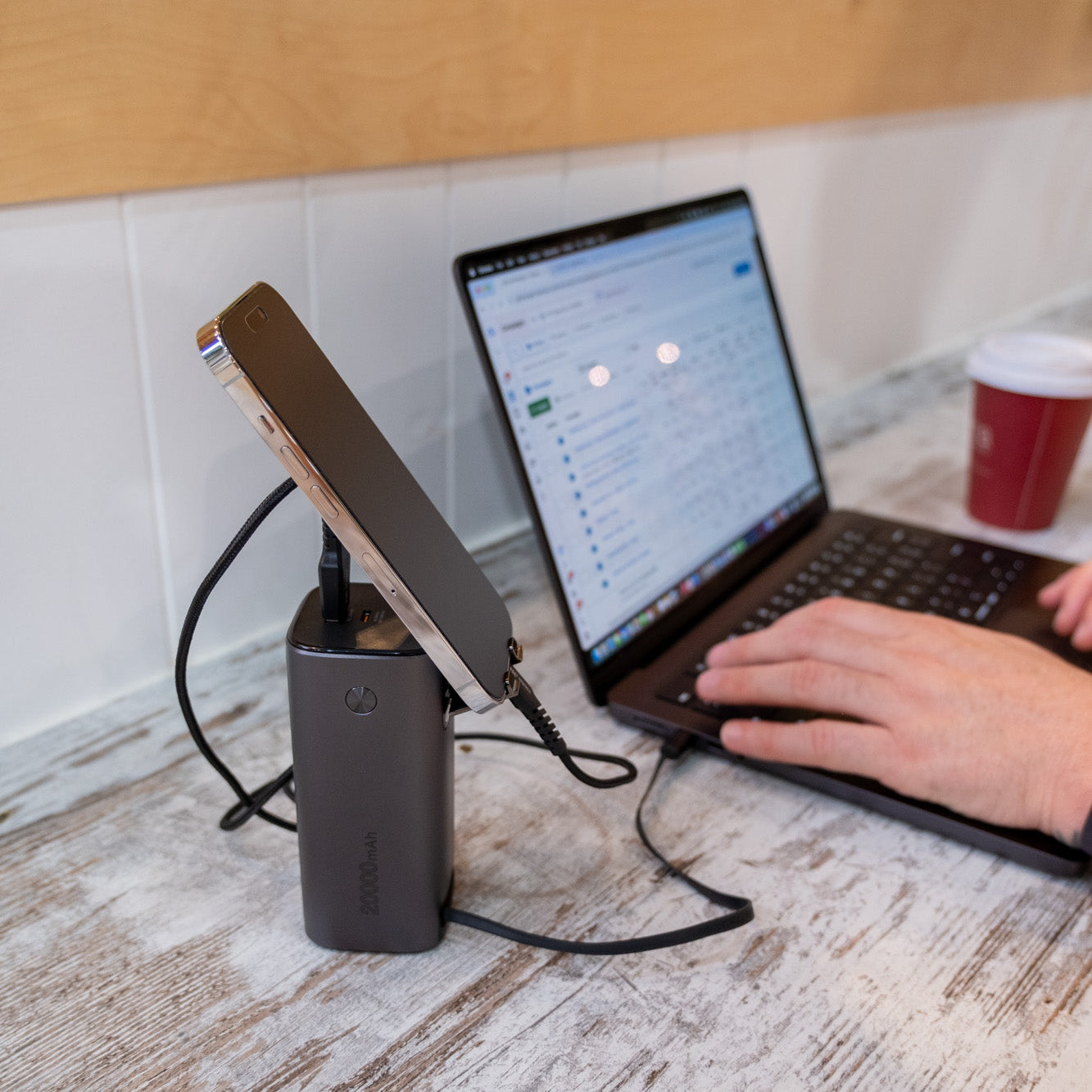 Tough On 130W 20000mAh Power Bank with Retractable Built-in Cable & Stand