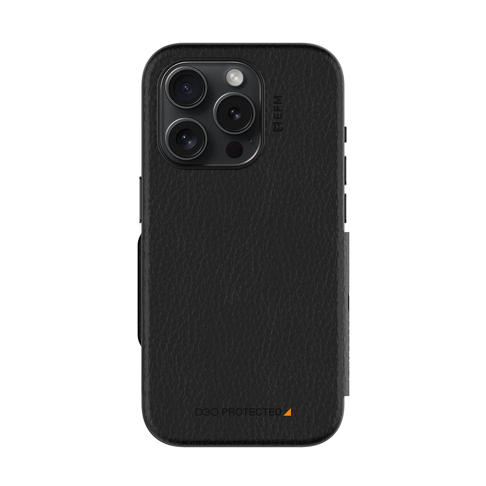 EFM iPhone 15 Pro Max Monaco D3O Leather Wallet Case Armour Black