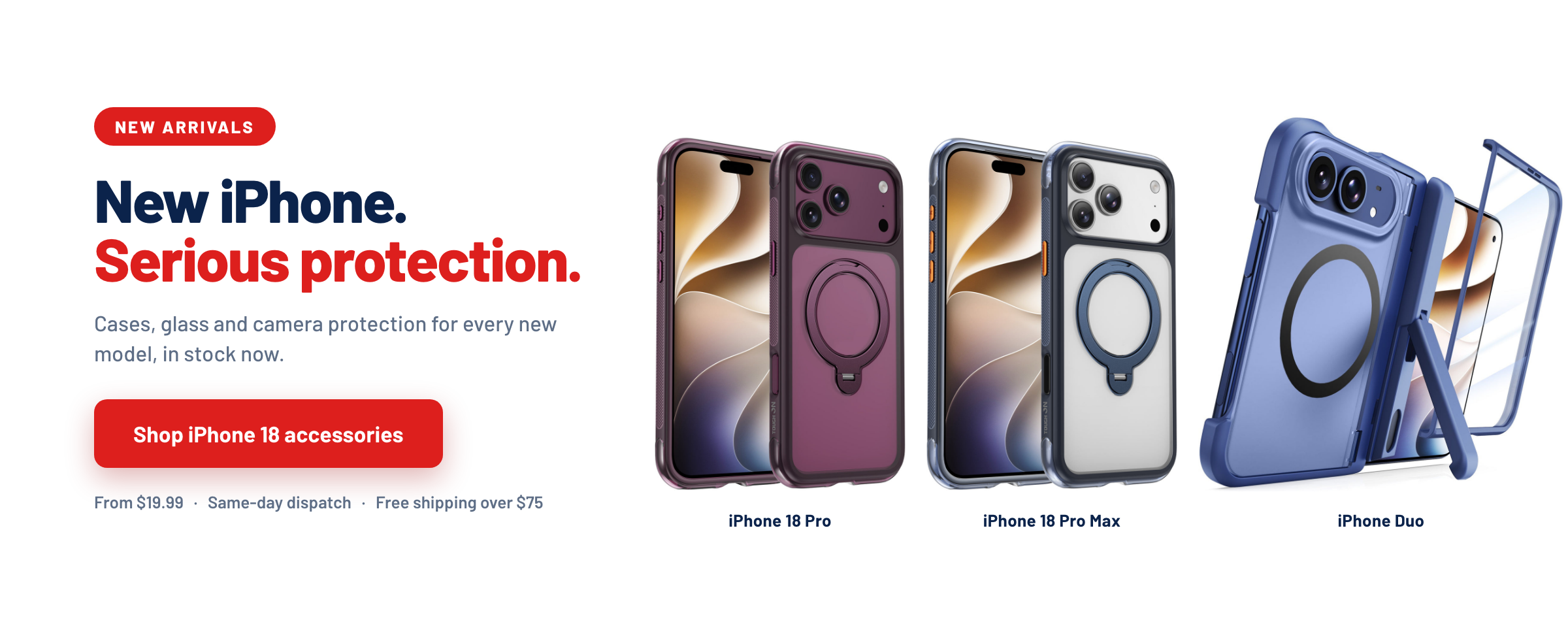 New iPhone accessories: cases, tempered glass and camera protection for iPhone 18 Pro, iPhone 18 Pro Max and iPhone Duo, from $19.99.