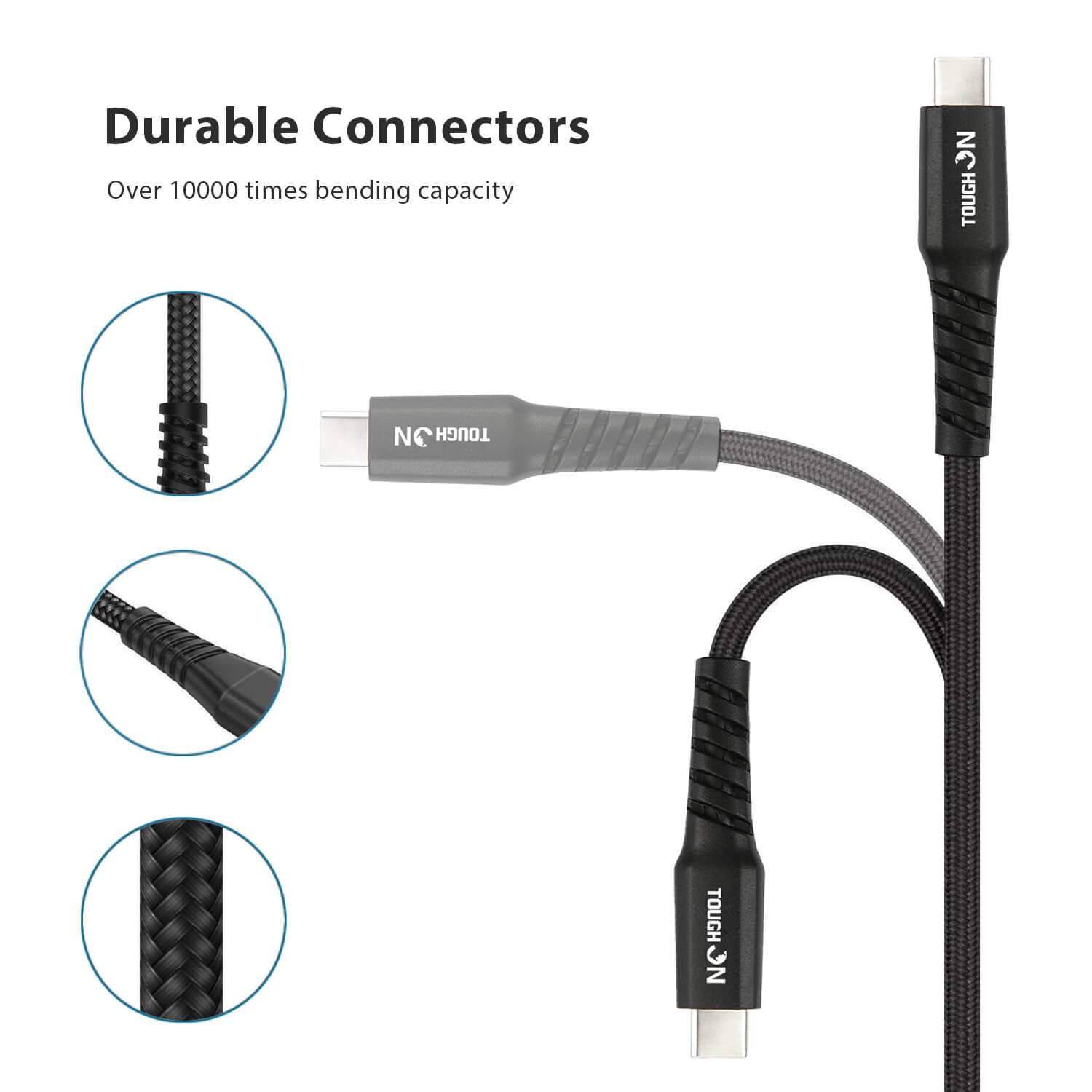 Tough on USB A to USB C Charger Cable 1m Black