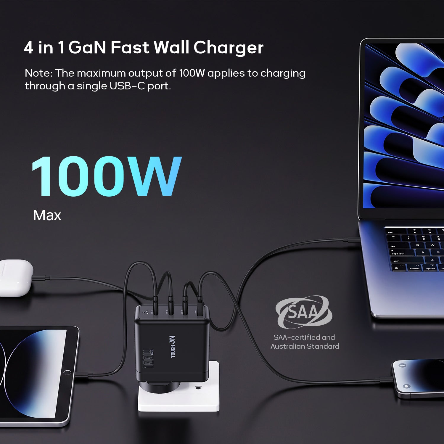 Tough On 100W GaN 4-Port Fast Wall Charger