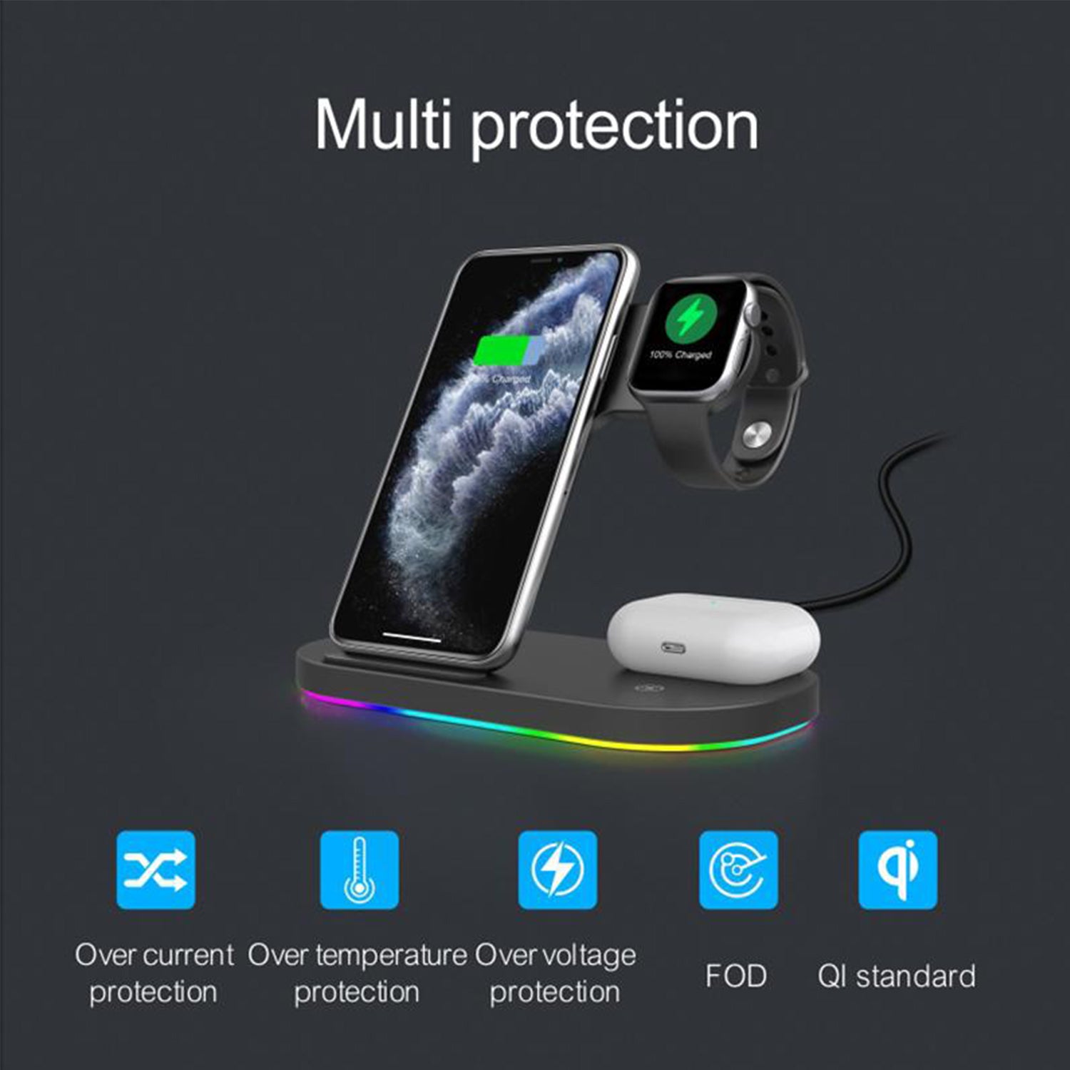 Tough On 3 in 1 Wireless Charger Stand Dock for Apple iPhone Watch Airpods