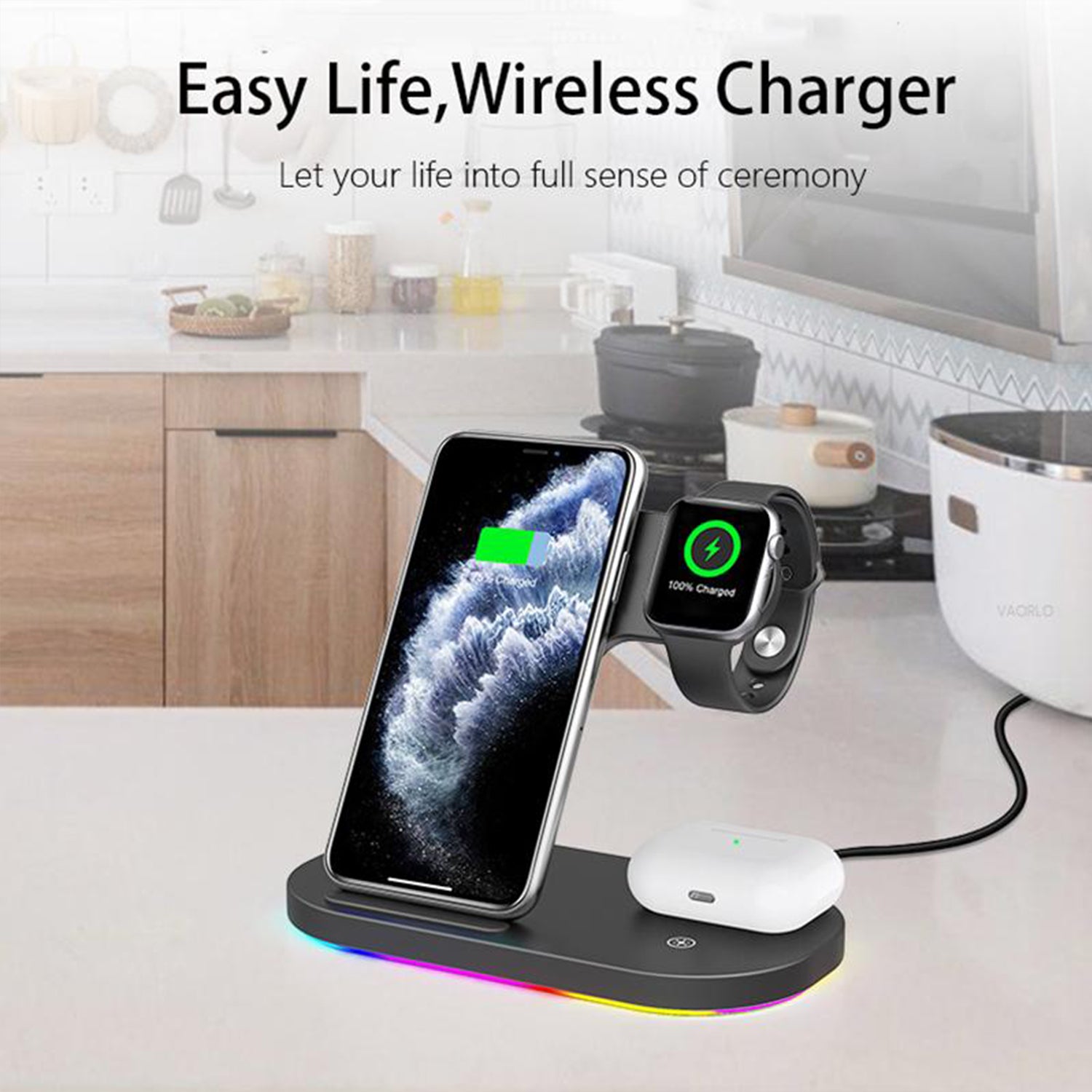 Tough On 3 in 1 Wireless Charger Stand Dock for Apple iPhone Watch Airpods