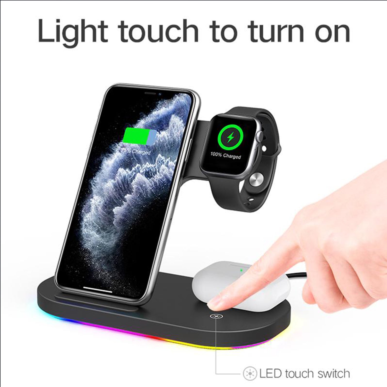 Tough On 3 in 1 Wireless Charger Stand Dock for Apple iPhone Watch Airpods