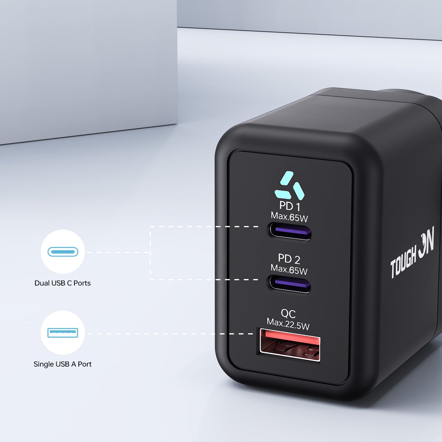 Tough On 65W 3 Port PD & QC 3.0 Fast Wall Charger