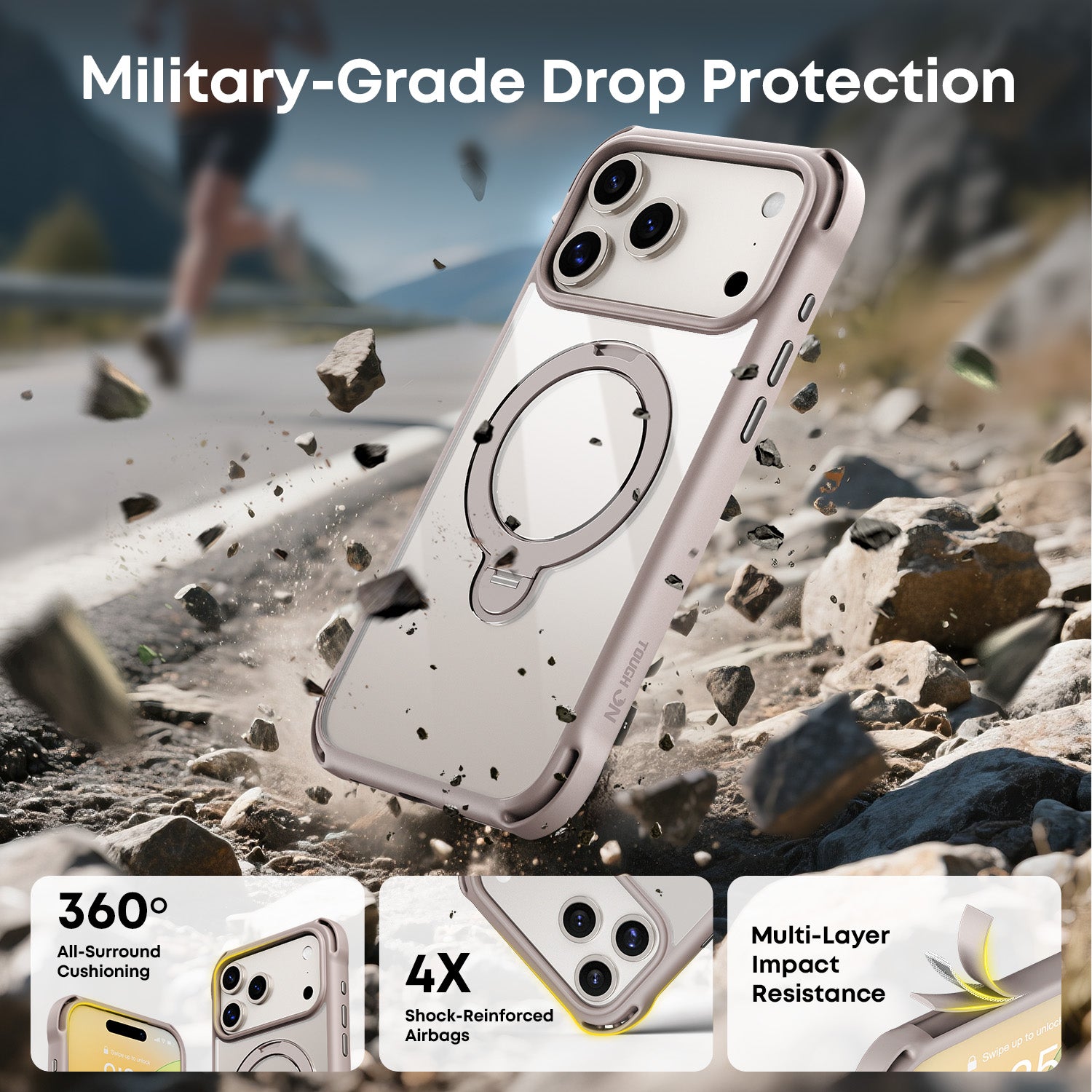 Tough On Armour Case with Ring Holder Stand MagSafe Compatible for iPhone 17 Series