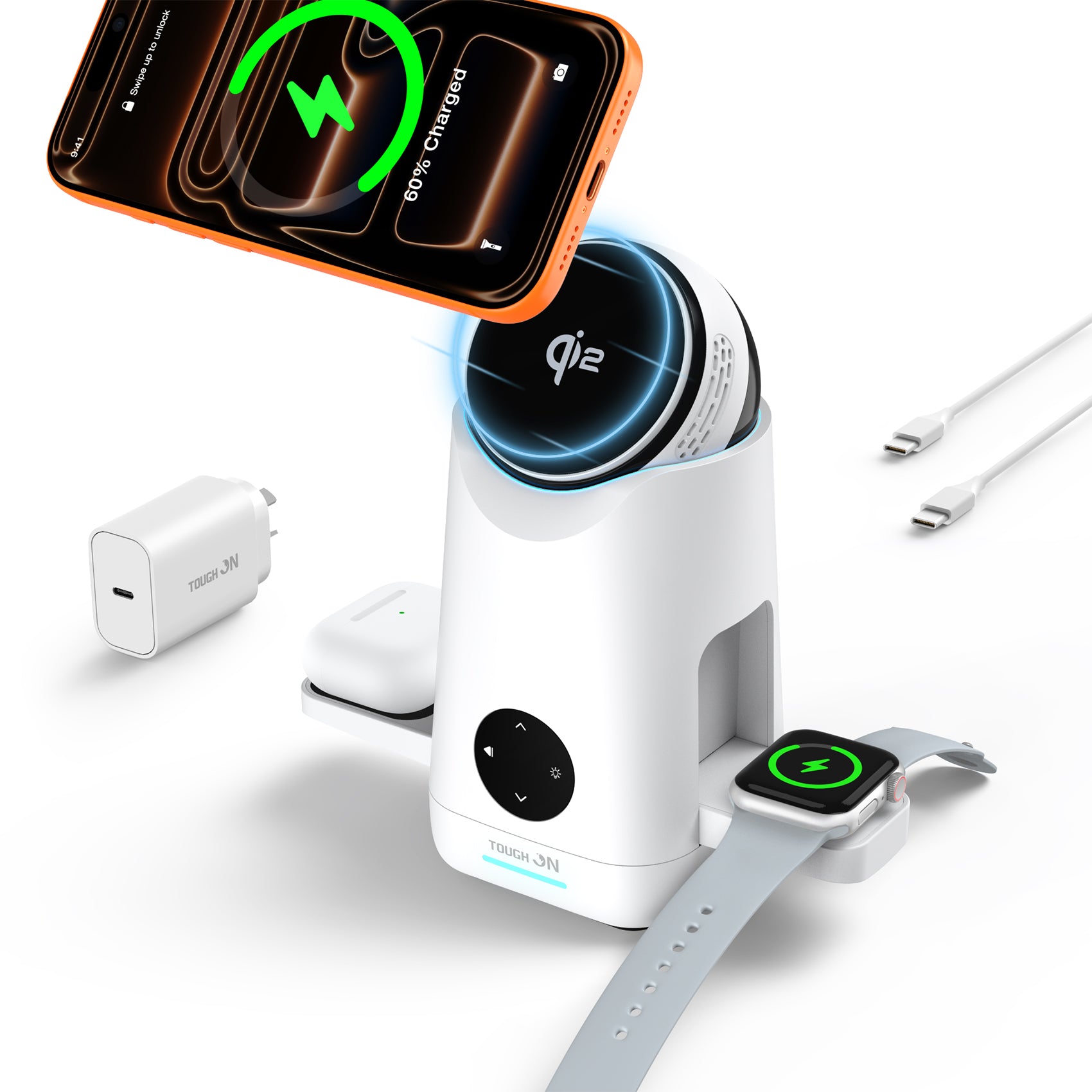 Tough On MagMax 3-in-1 Qi2 Wireless Charging Station for Apple and Samsung Devices
