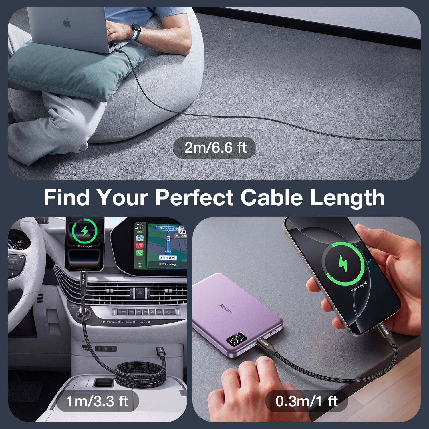 Tough On 240W USB-C Cable 2 Pack PD 3.1 Fast Charging Nylon Braided