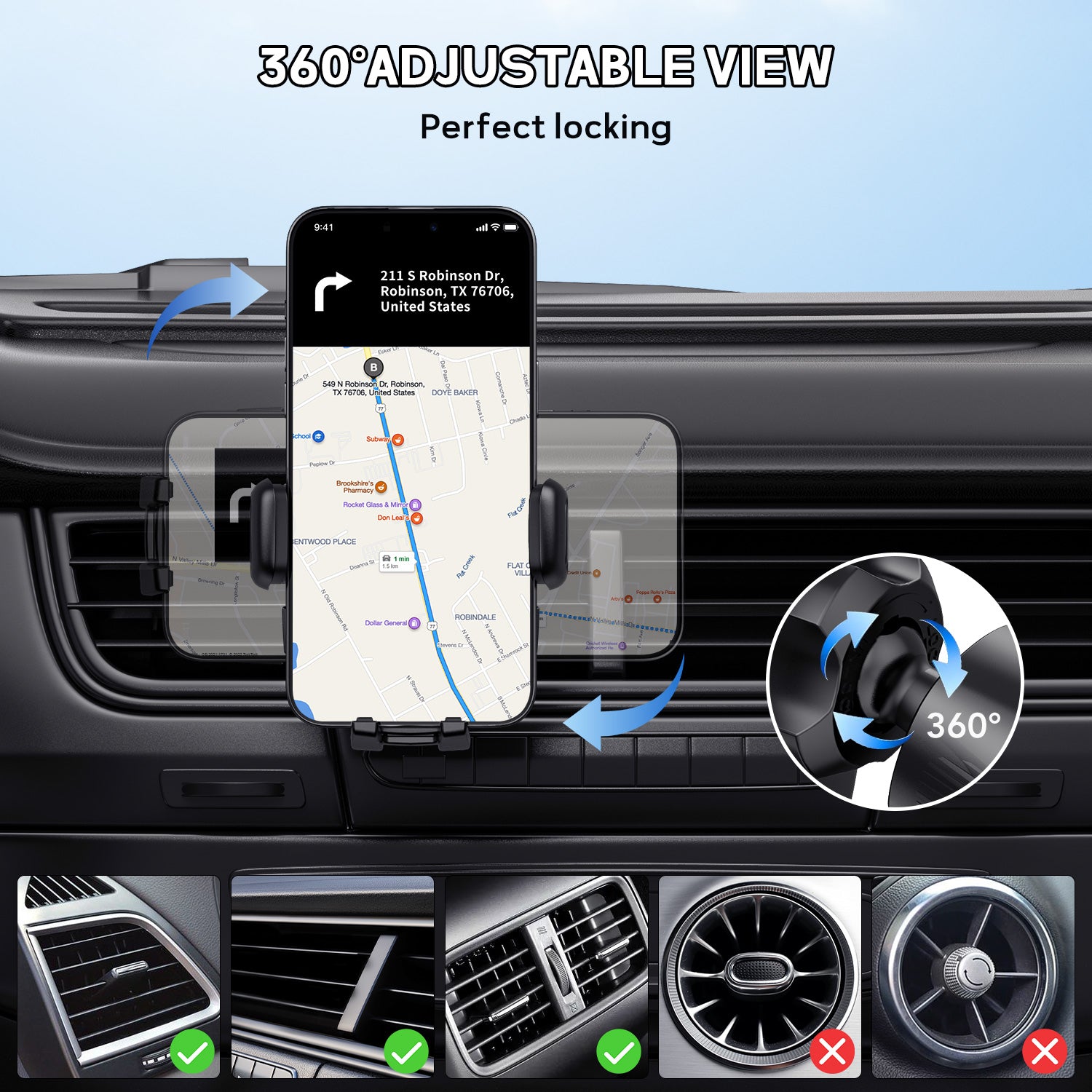 Tough On Universal 3 in 1 Car Mount Holder for Dashboard Air Vent Windshield