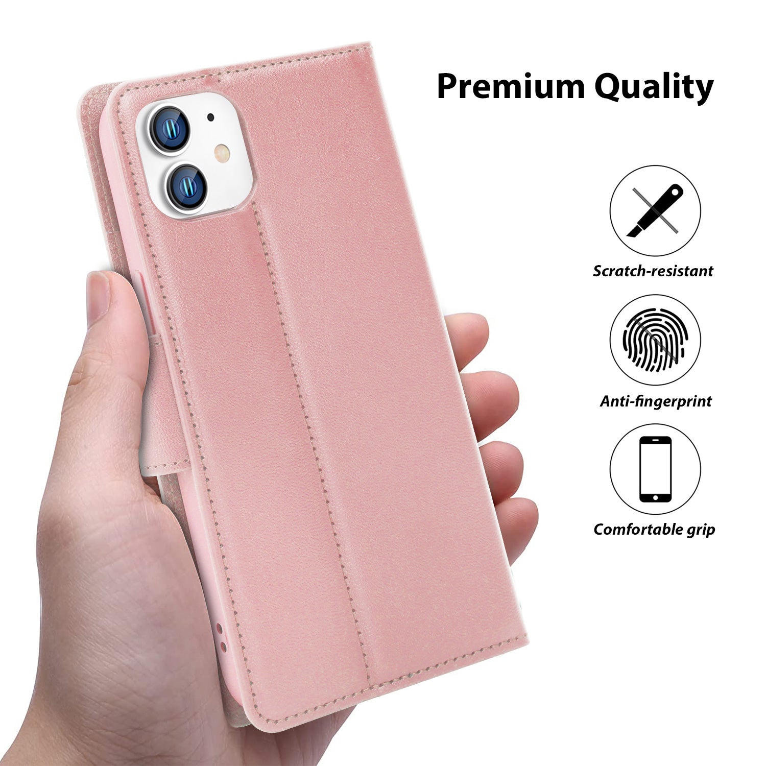 Tough On iPhone 11 Case Leather Wallet Cover Rose Gold