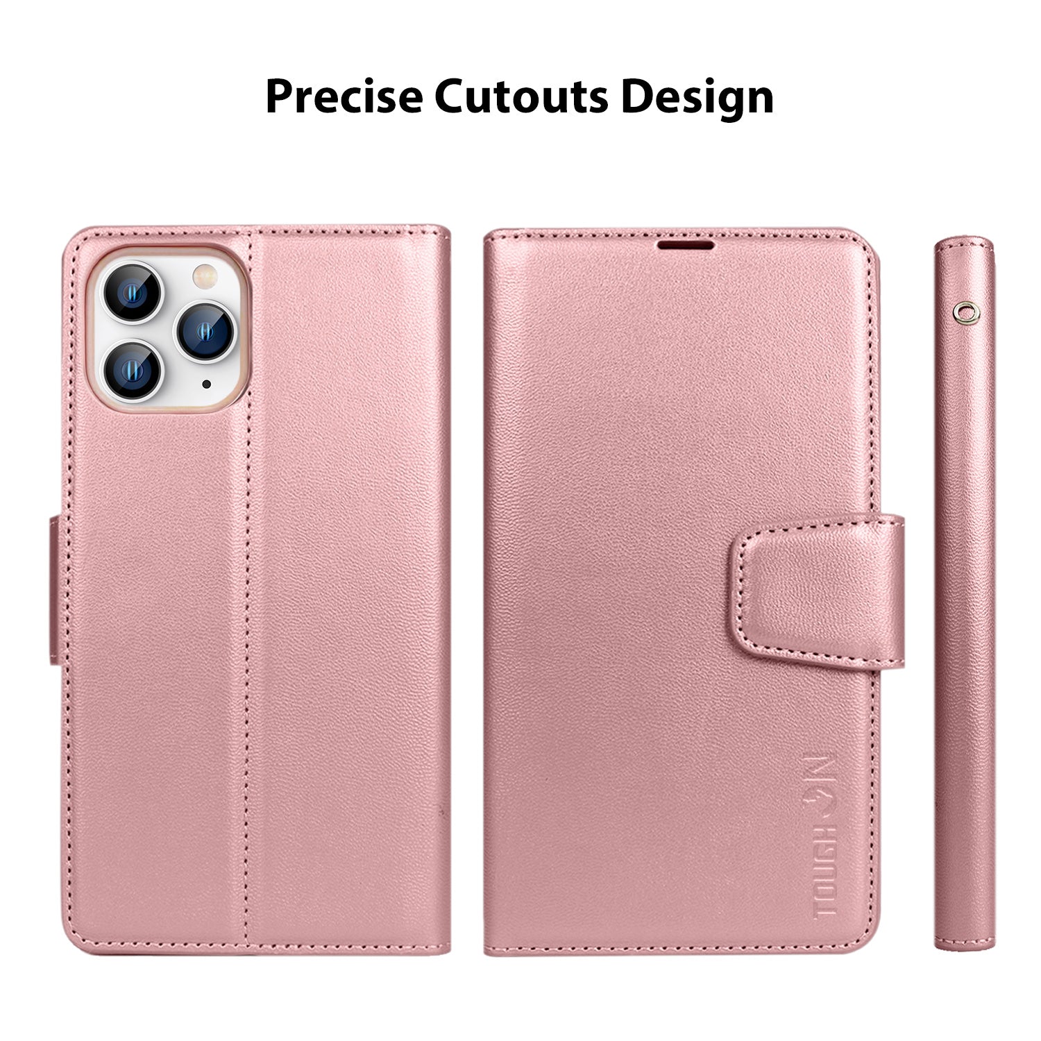 Tough On iPhone 11 Pro Max Case Leather Wallet Cover Rose Gold