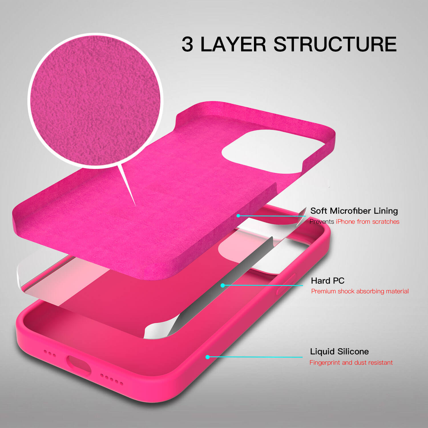 Tough On iPhone 13 Pro Max Strong Liquid Silicone Case Pink