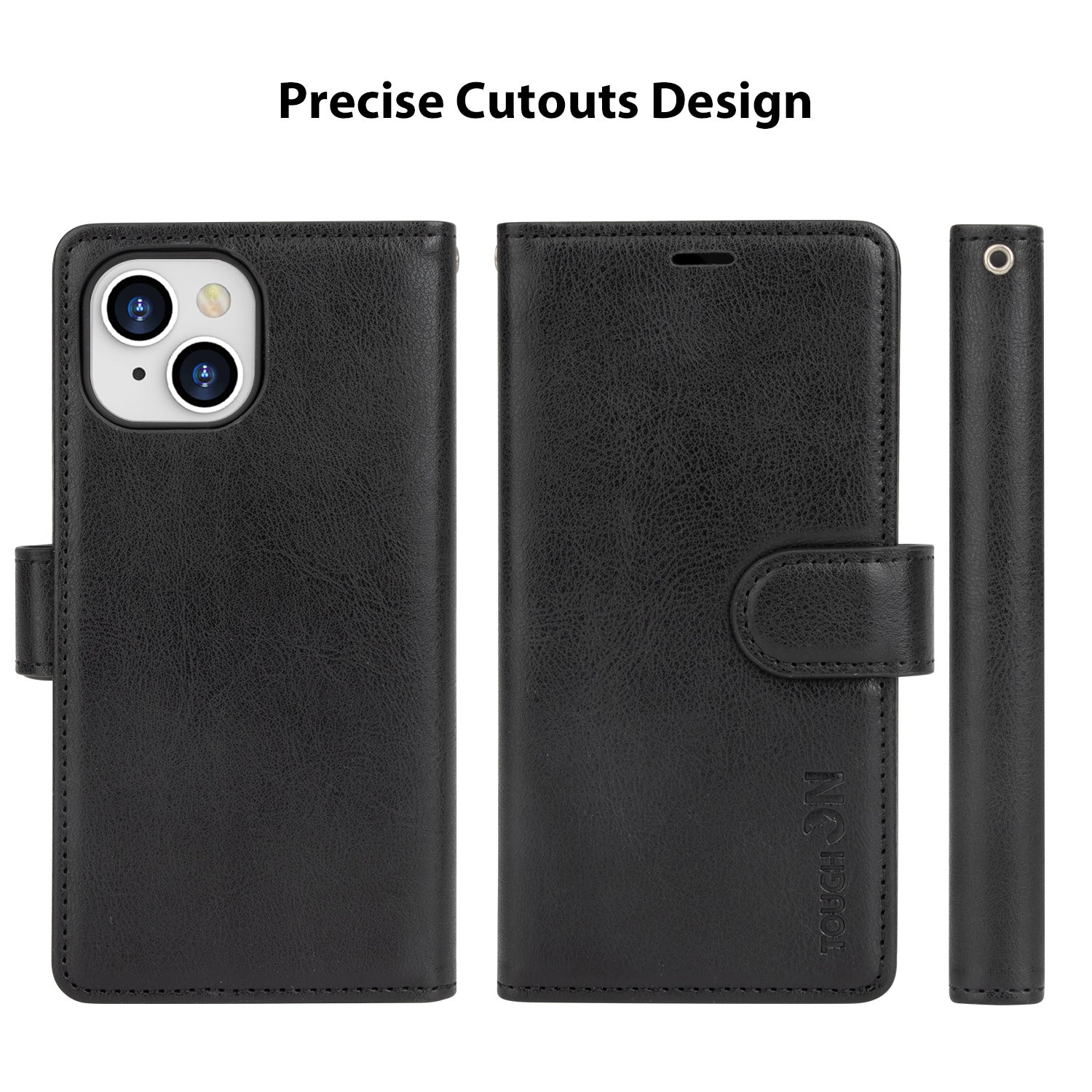 Tough On iPhone 15 Plus Flip Wallet Leather Case Black