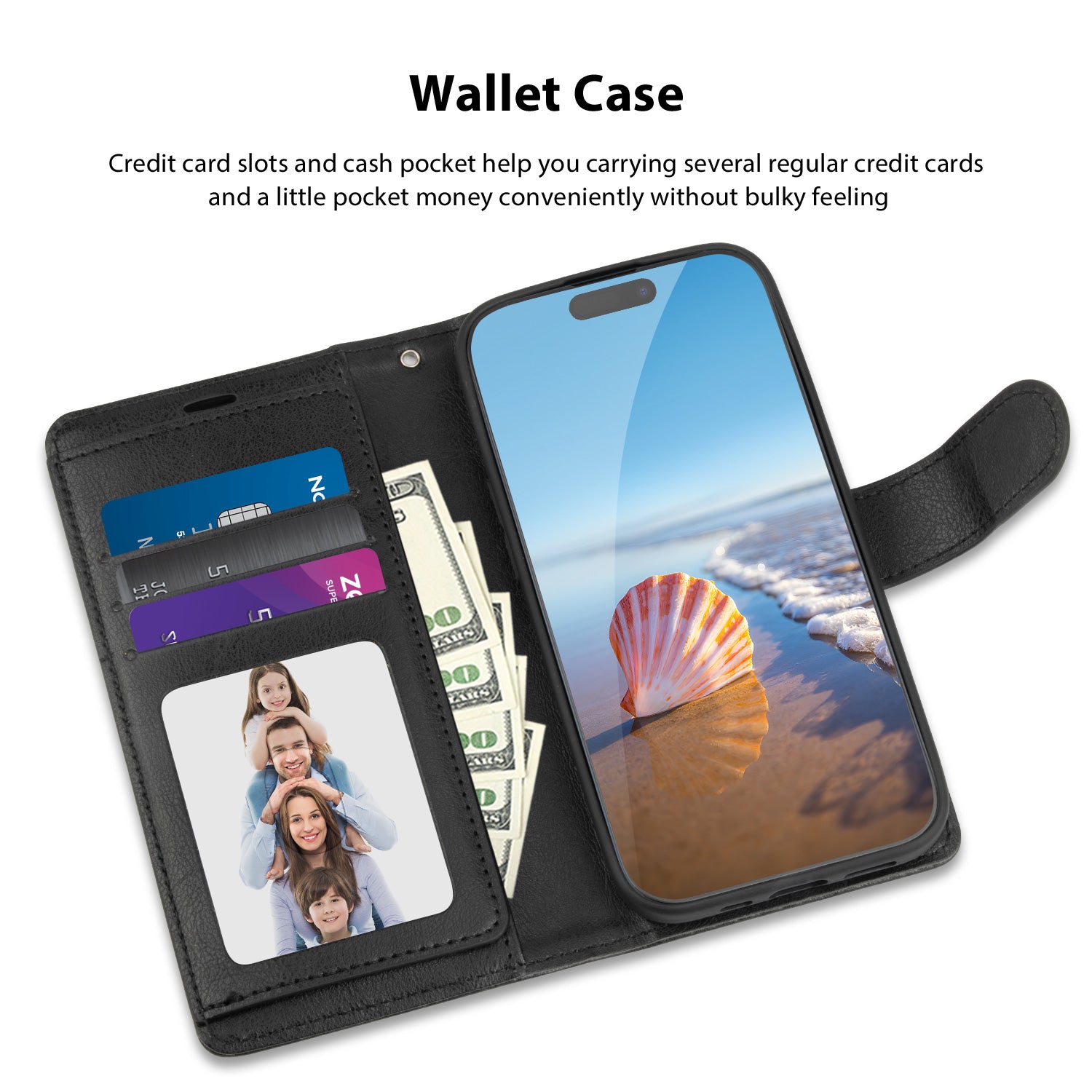 Tough On iPhone 15 Plus Flip Wallet Leather Case Black