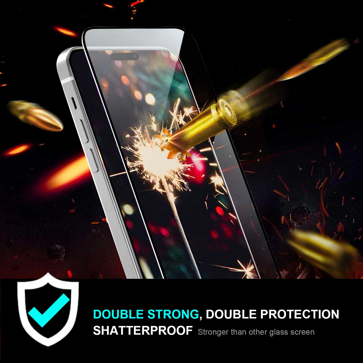 Tough On iPhone 15 Pro Double-strong Tempered Glass Screen Protector Black