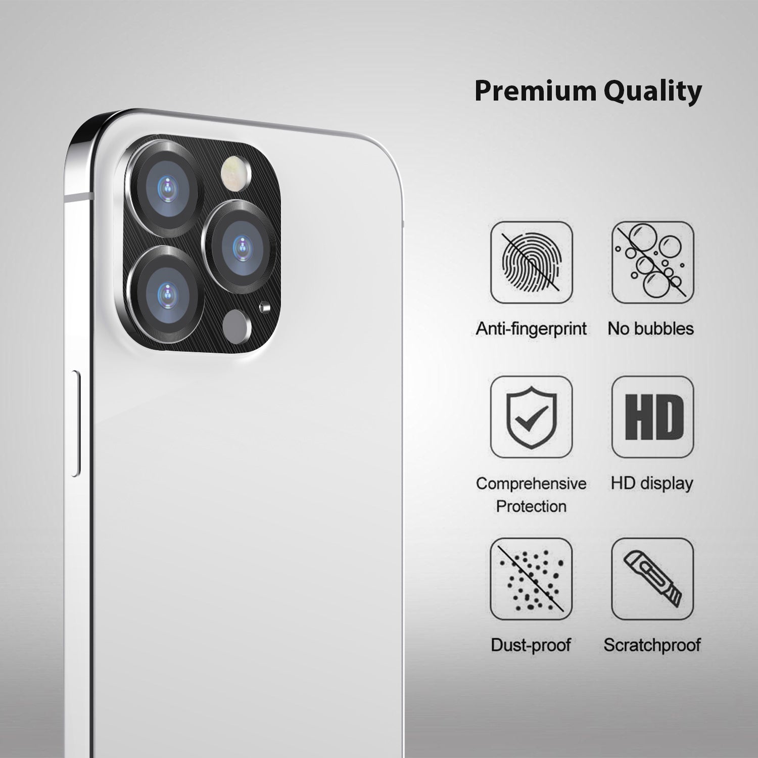 Tough On iPhone 15 Pro Max Camera Protector Metal Tempered Glass Black
