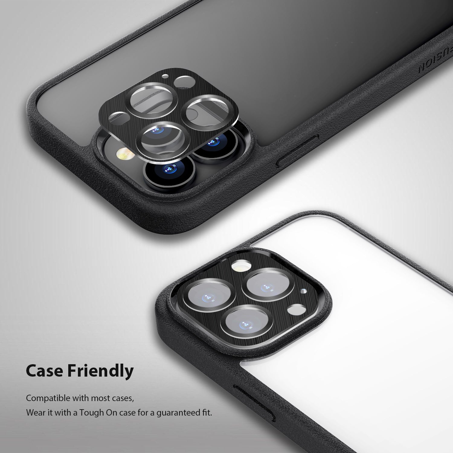 Tough On iPhone 15 Pro Max Camera Protector Metal Tempered Glass Black