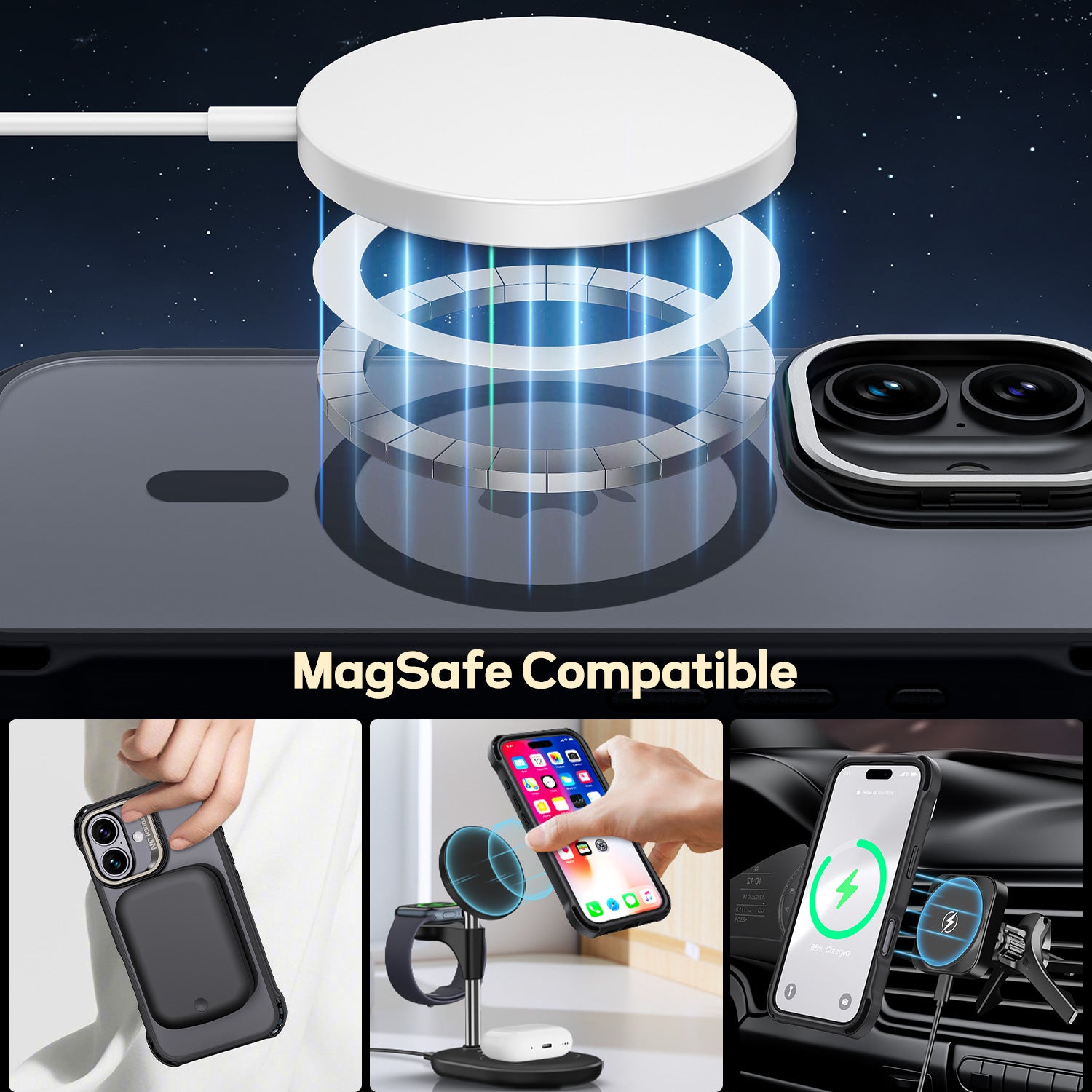 Tough On iPhone 16 Case with Camera Stand Black MagSafe Compatible
