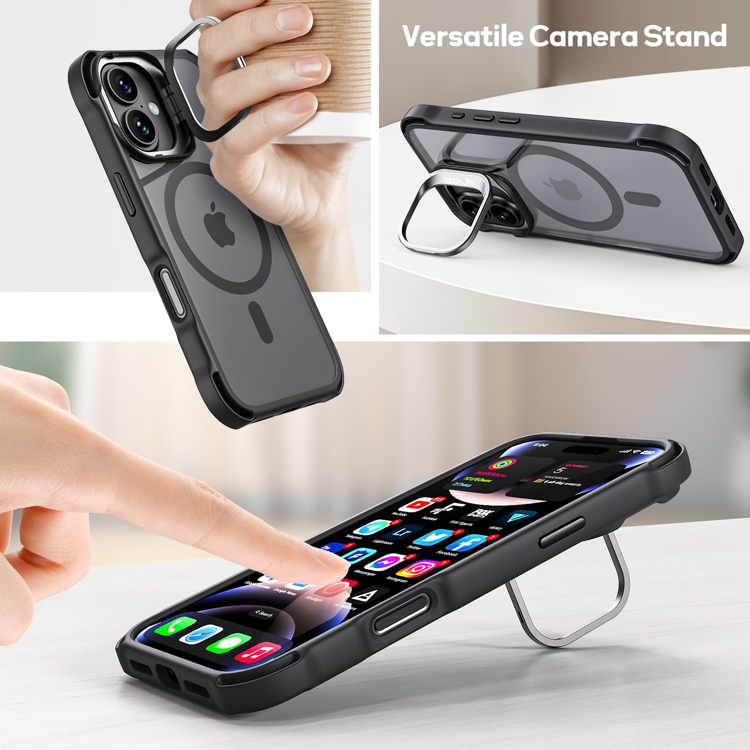 Tough On iPhone 16 Case with Camera Stand Black MagSafe Compatible