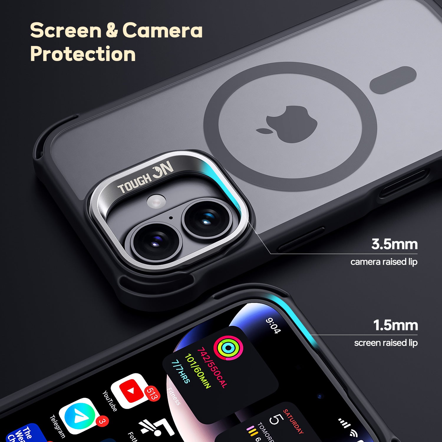 Tough On iPhone 16 Case with Camera Stand Black MagSafe Compatible