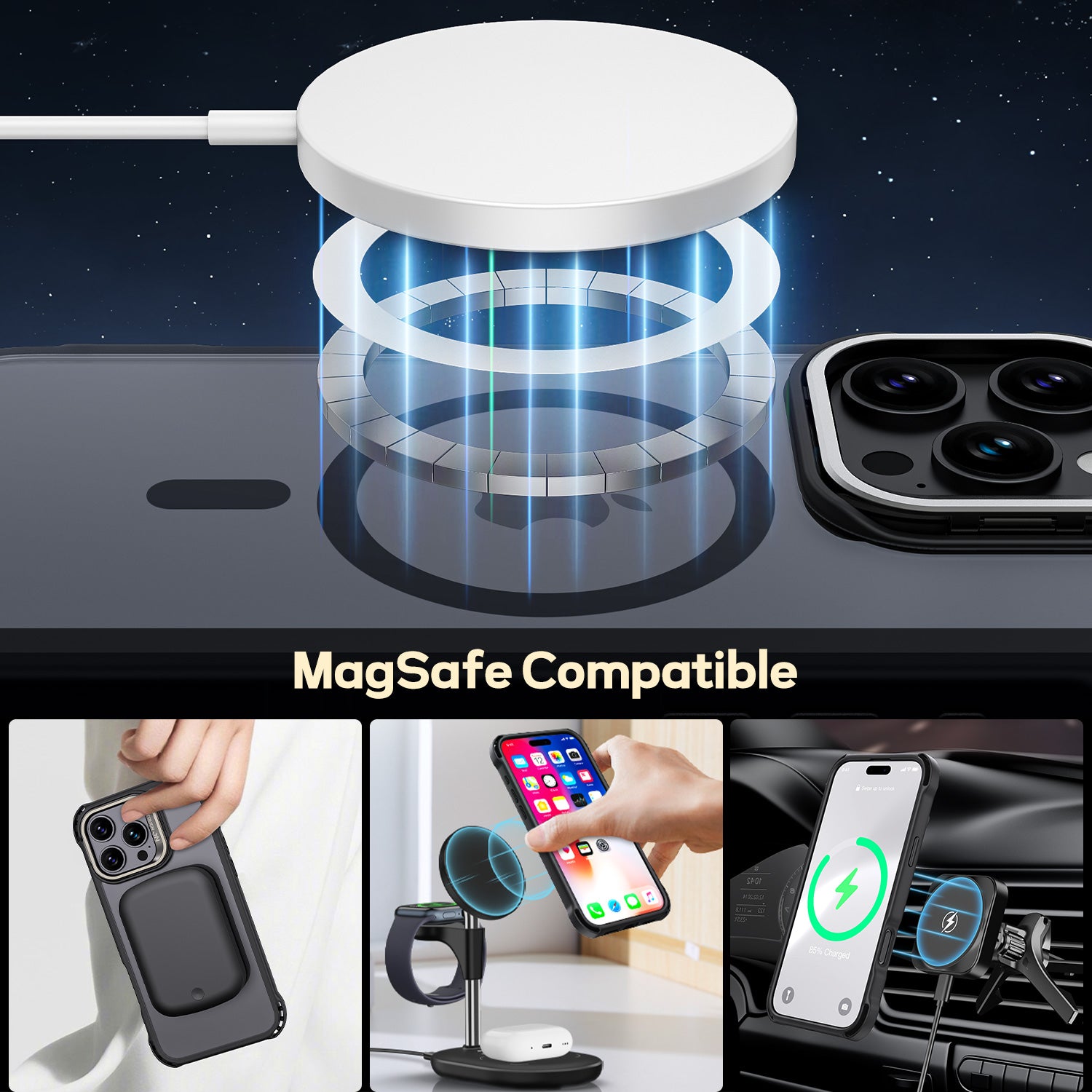 Tough On iPhone 16 Pro Max Case with Camera Stand Black MagSafe Compatible