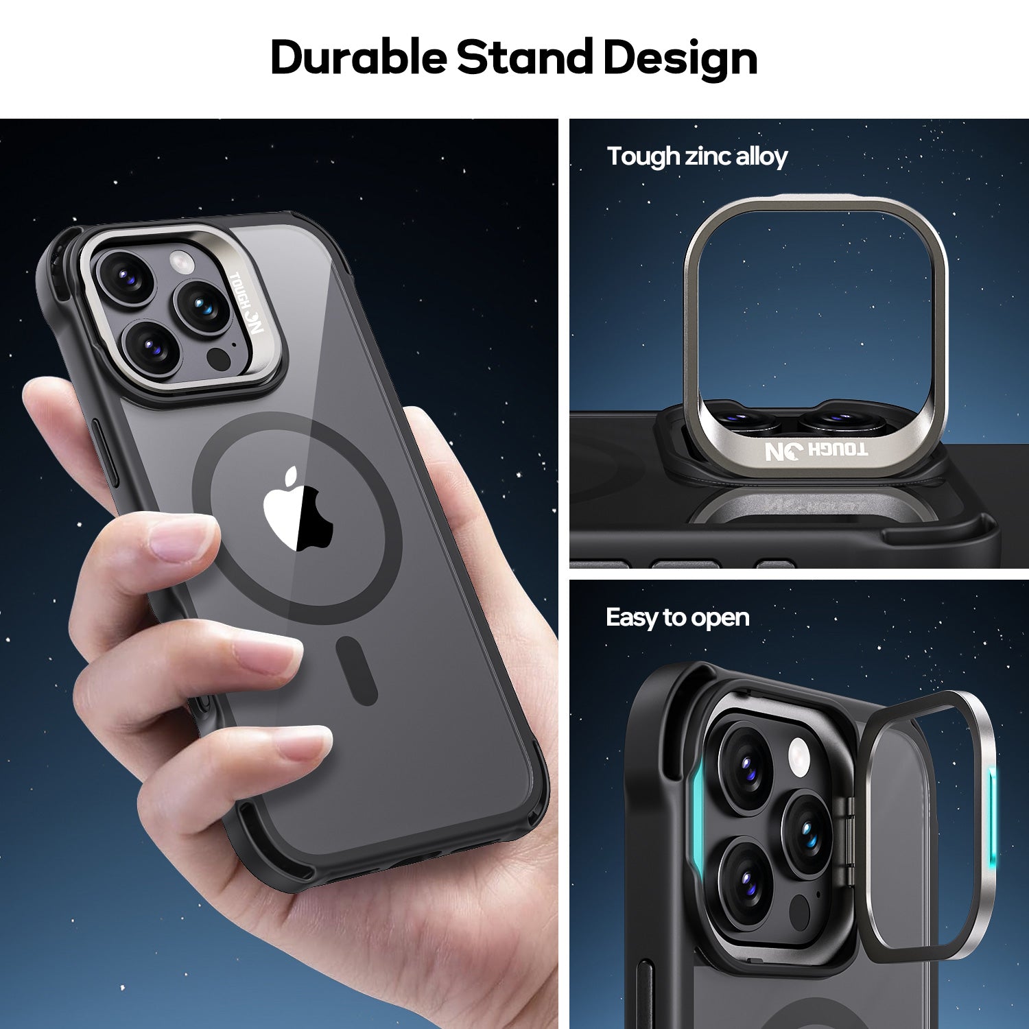 Tough On iPhone 16 Pro Max Case with Camera Stand Black MagSafe Compatible