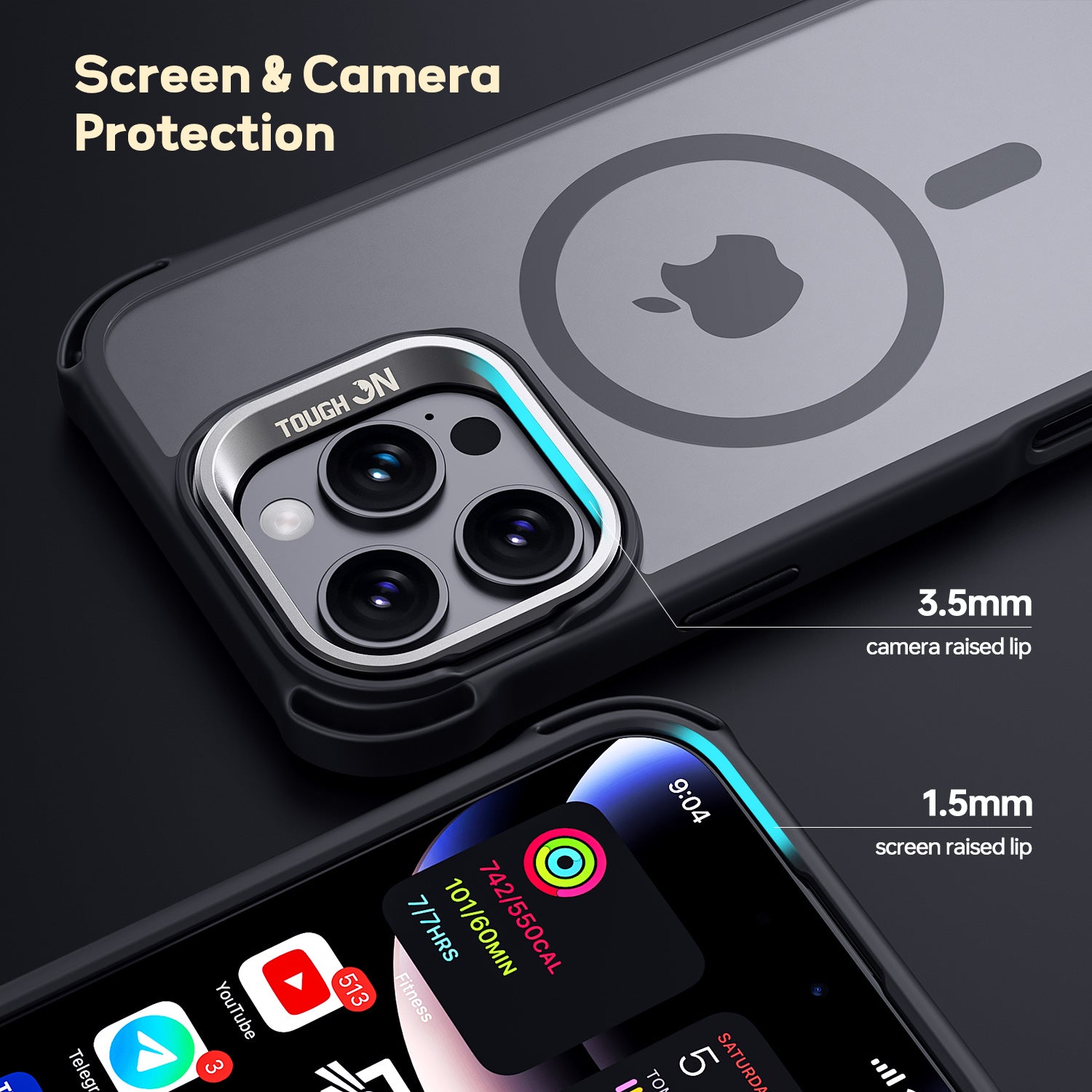 Tough On iPhone 16 Pro Max Case with Camera Stand Black MagSafe Compatible