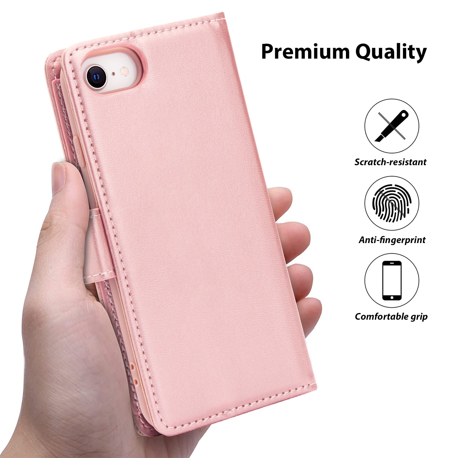 Tough On iPhone SE 2022 & 2020 / iPhone 8 & 7 & 6 Case Leather Wallet Cover Rose Gold