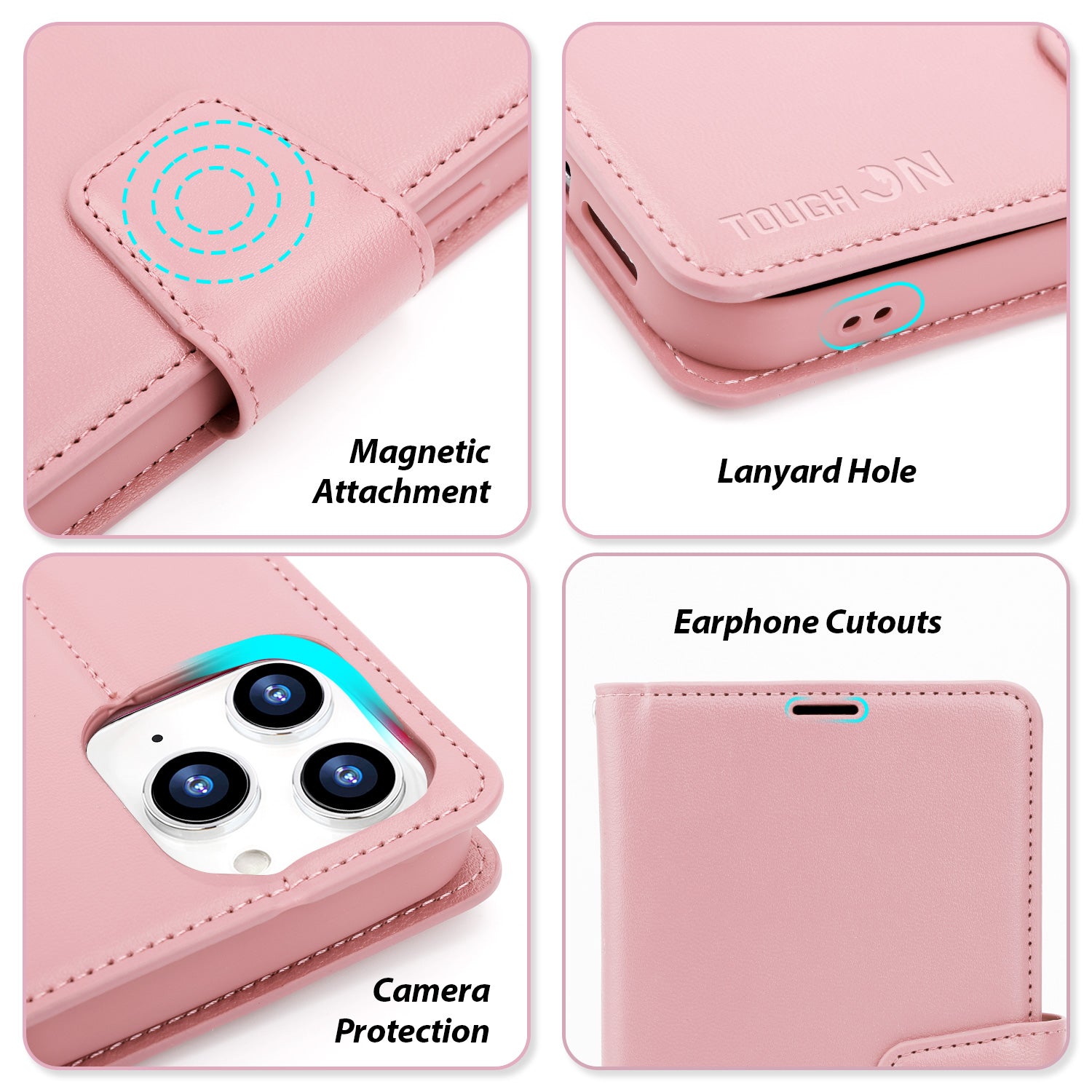 Tough On iPhone X / XS Case Leather Wallet Cover Rose Gold