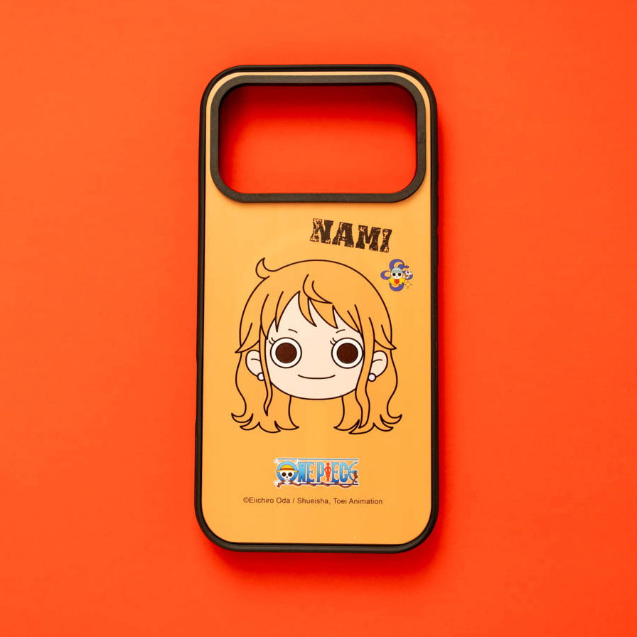 One Piece Nami skin fitted in a MagSafe case, shown flat on orange