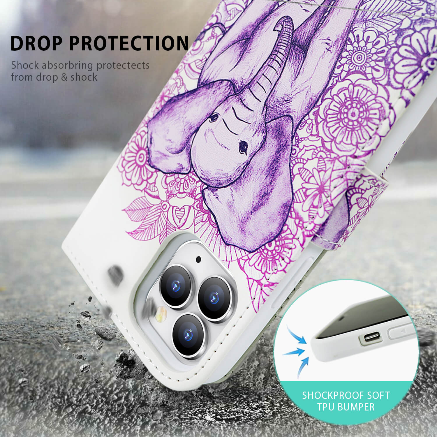 Tough On iPhone 12 Pro Max Case Magnetic Detachable Leather Elephant