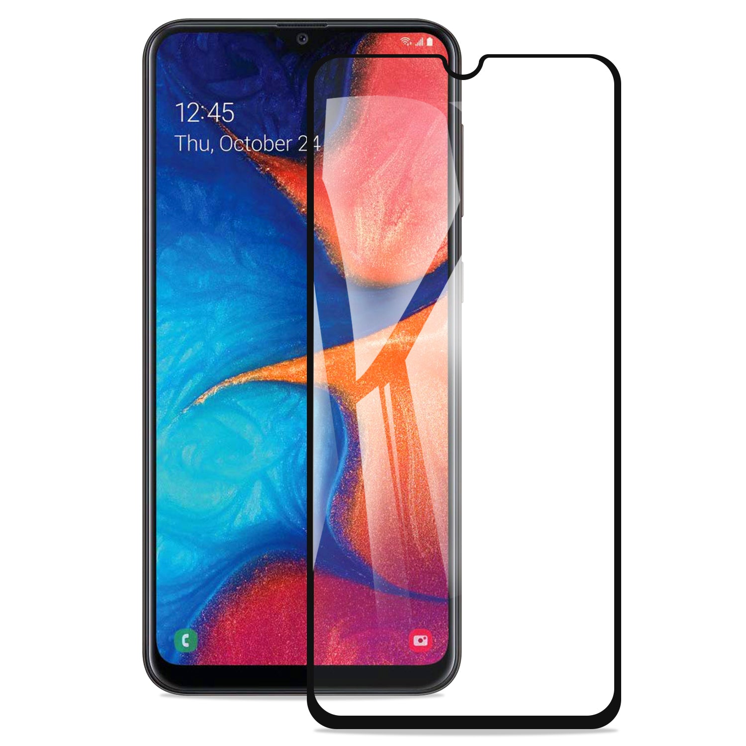 Tough On Samsung Galaxy A30 / A20 Tempered Glass Screen Protector Black Frame